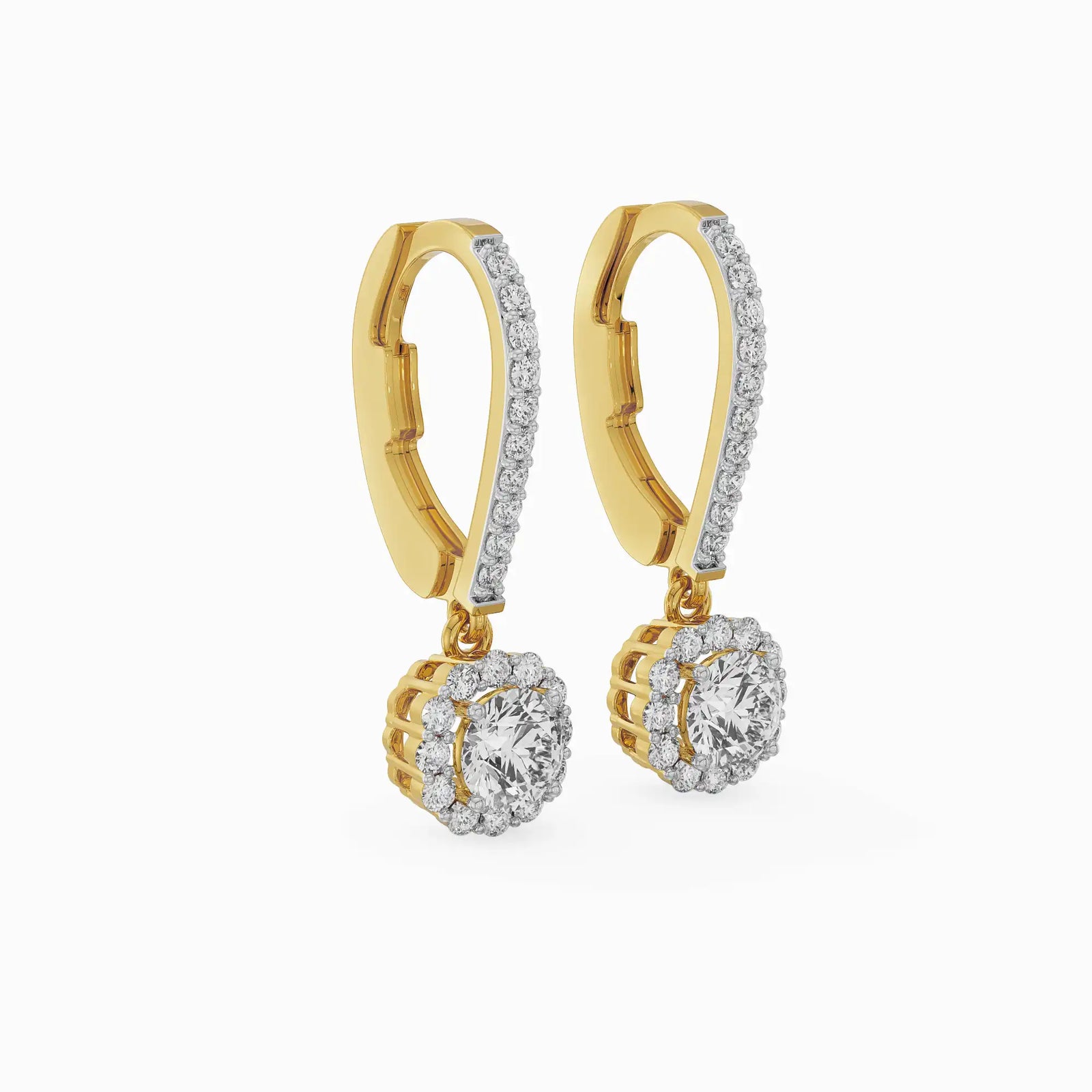 Round Halo Dangler Earrings Side View