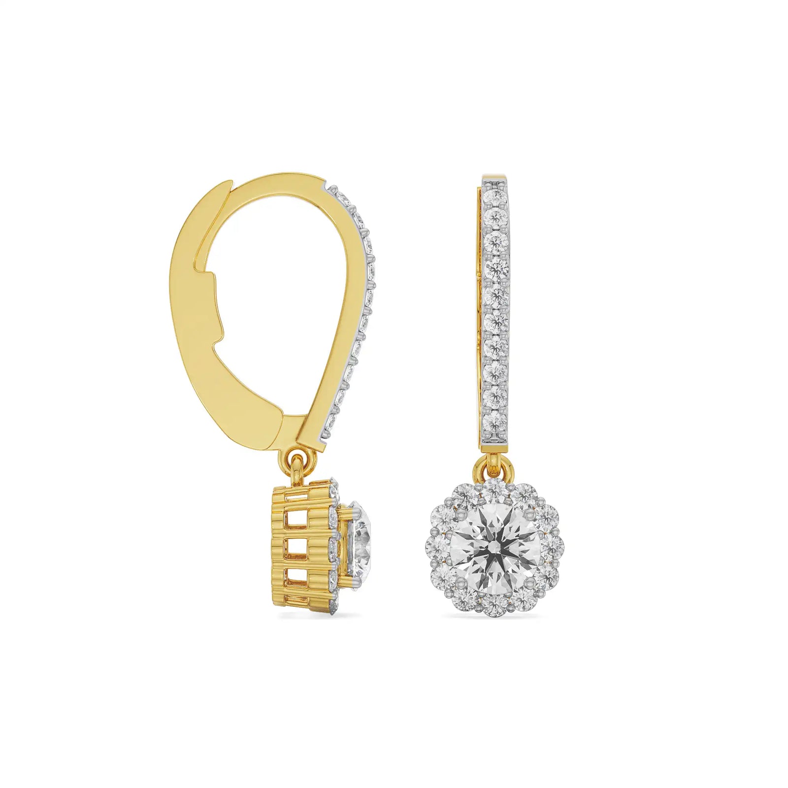 Round Halo Dangler Earrings Prospective View