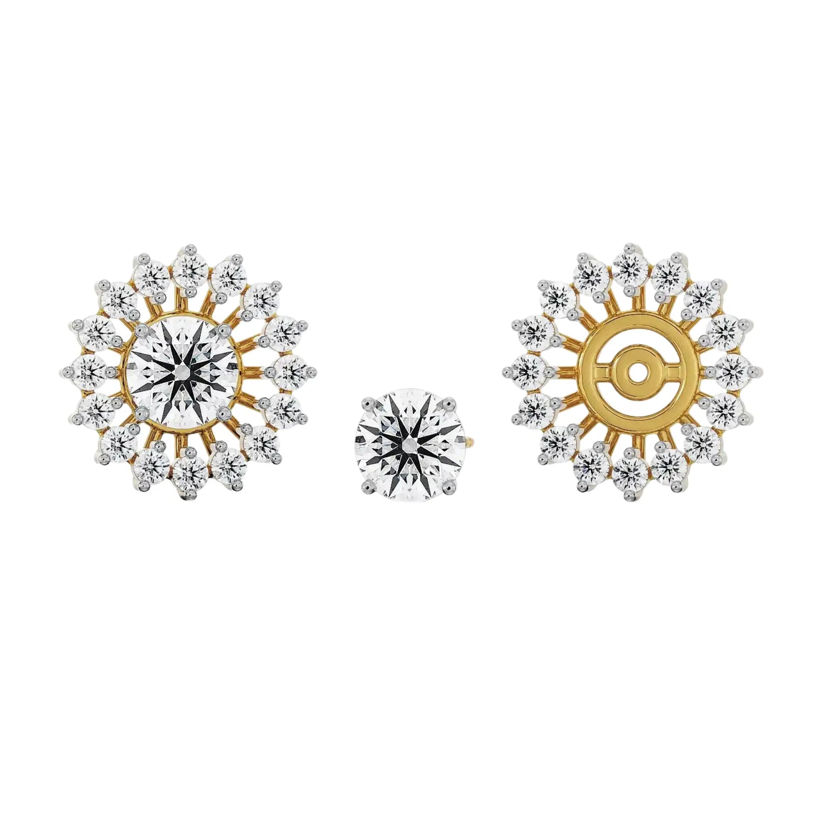 1 CT Chakra Detachable Diamond Studs Front View in 9KT