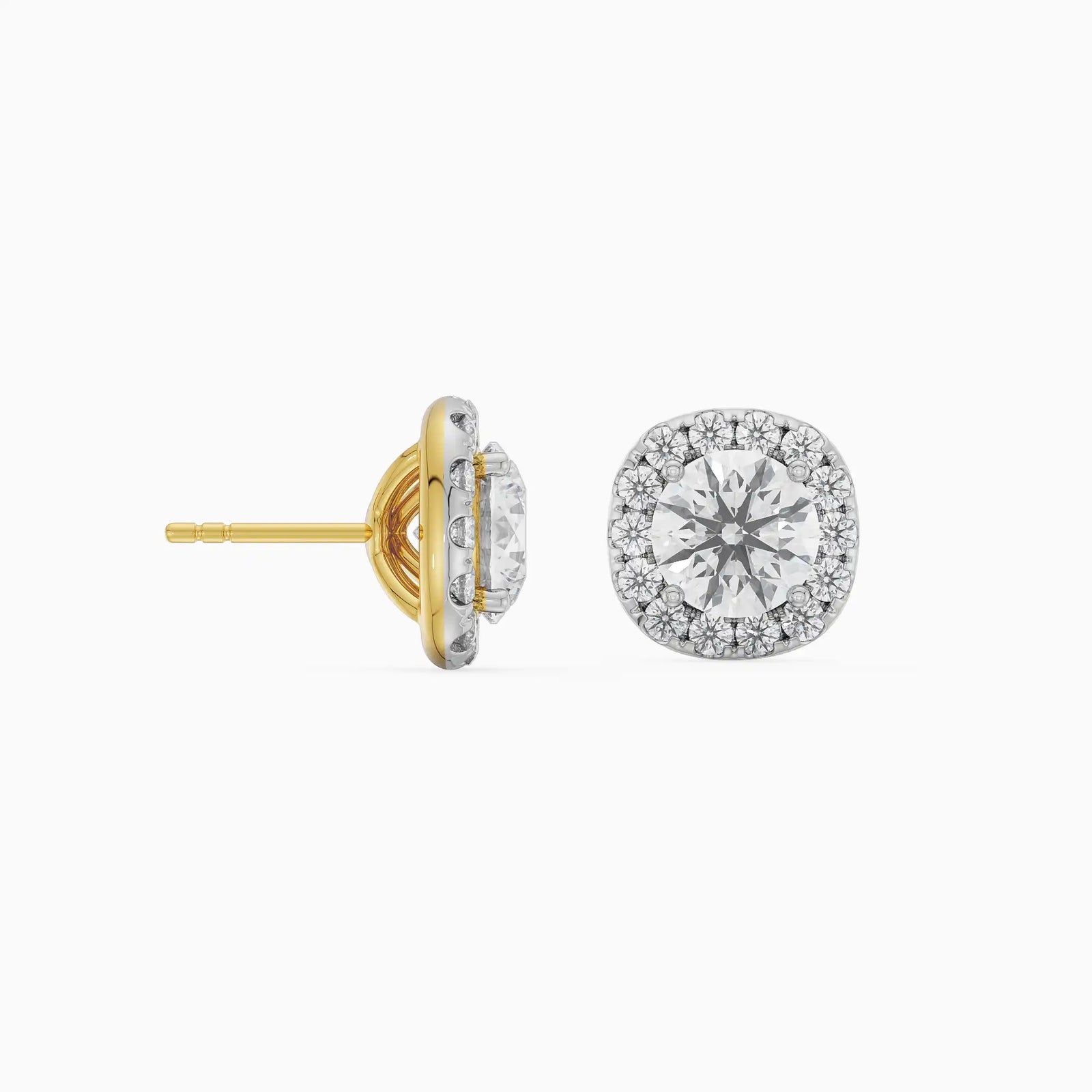 0.50 CT Cushion Halo Detachable Studs Prospective View