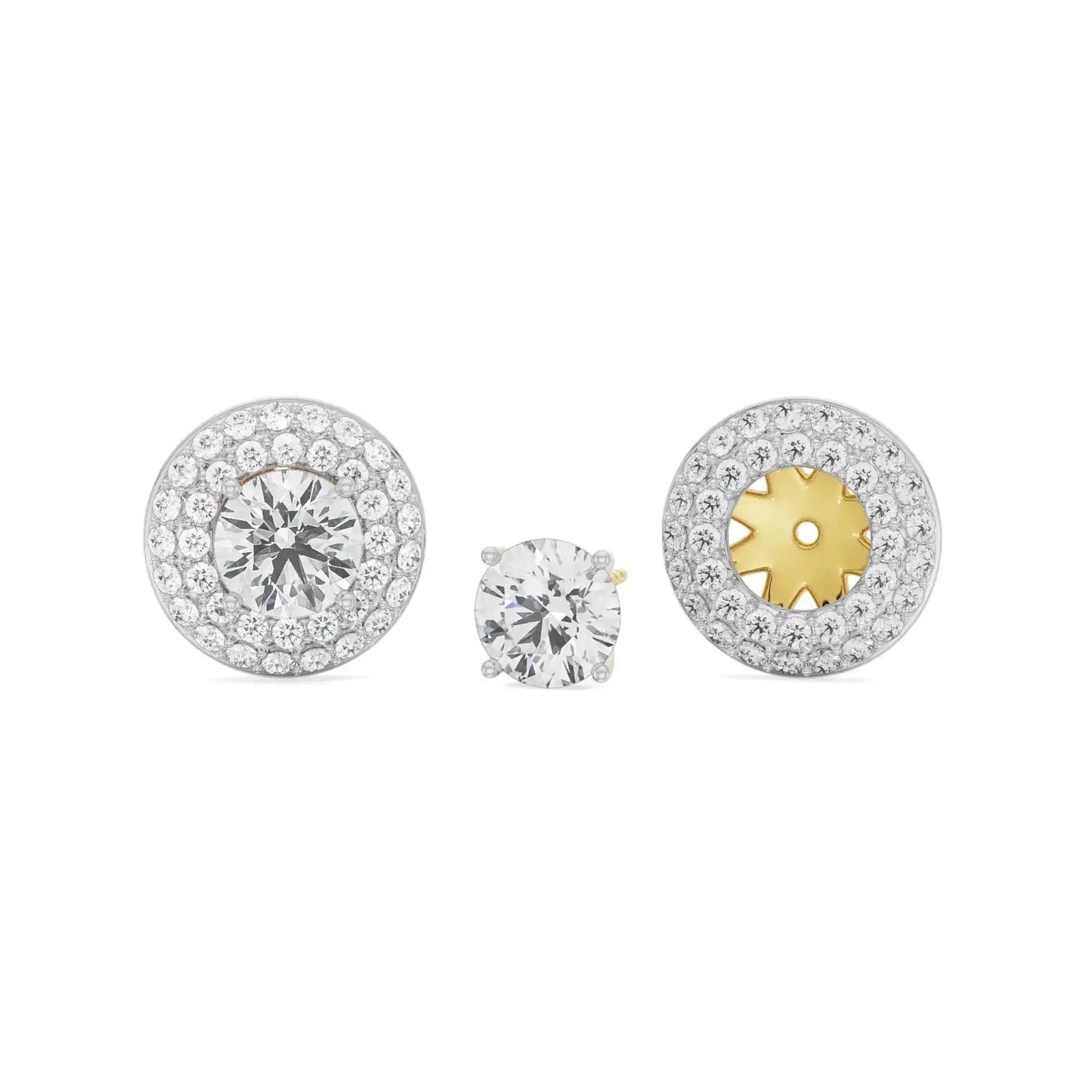 0.50 CT Cushion Halo Detachable Studs Front View in 9KT