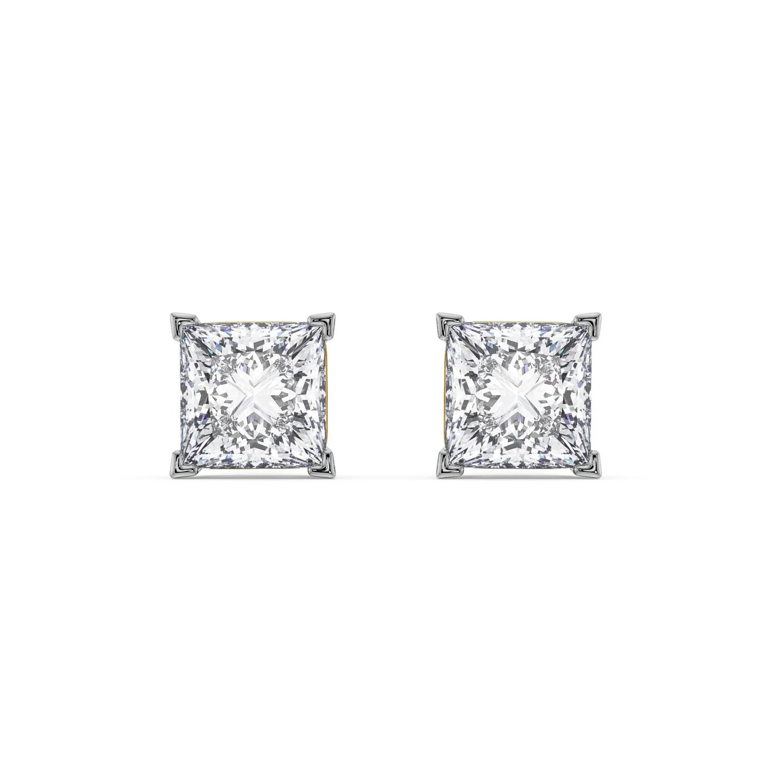 1.5 CT Classic Square Diamond Studs Front View in 9KT