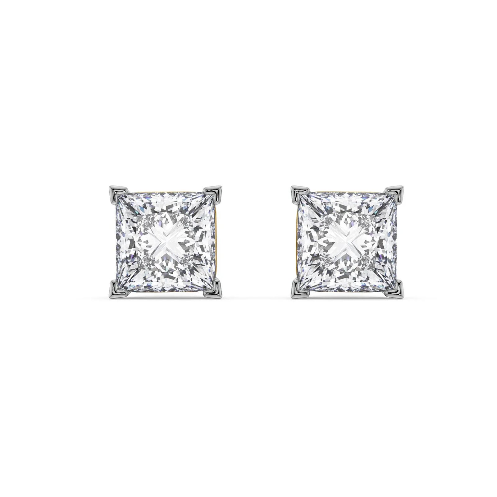 2 CT Classic Square Diamond Studs Front View in 9KT