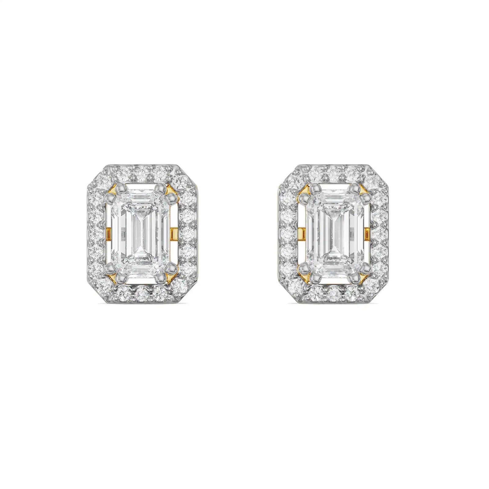 Shimmering Halo Emerald Diamond Earrings Front View