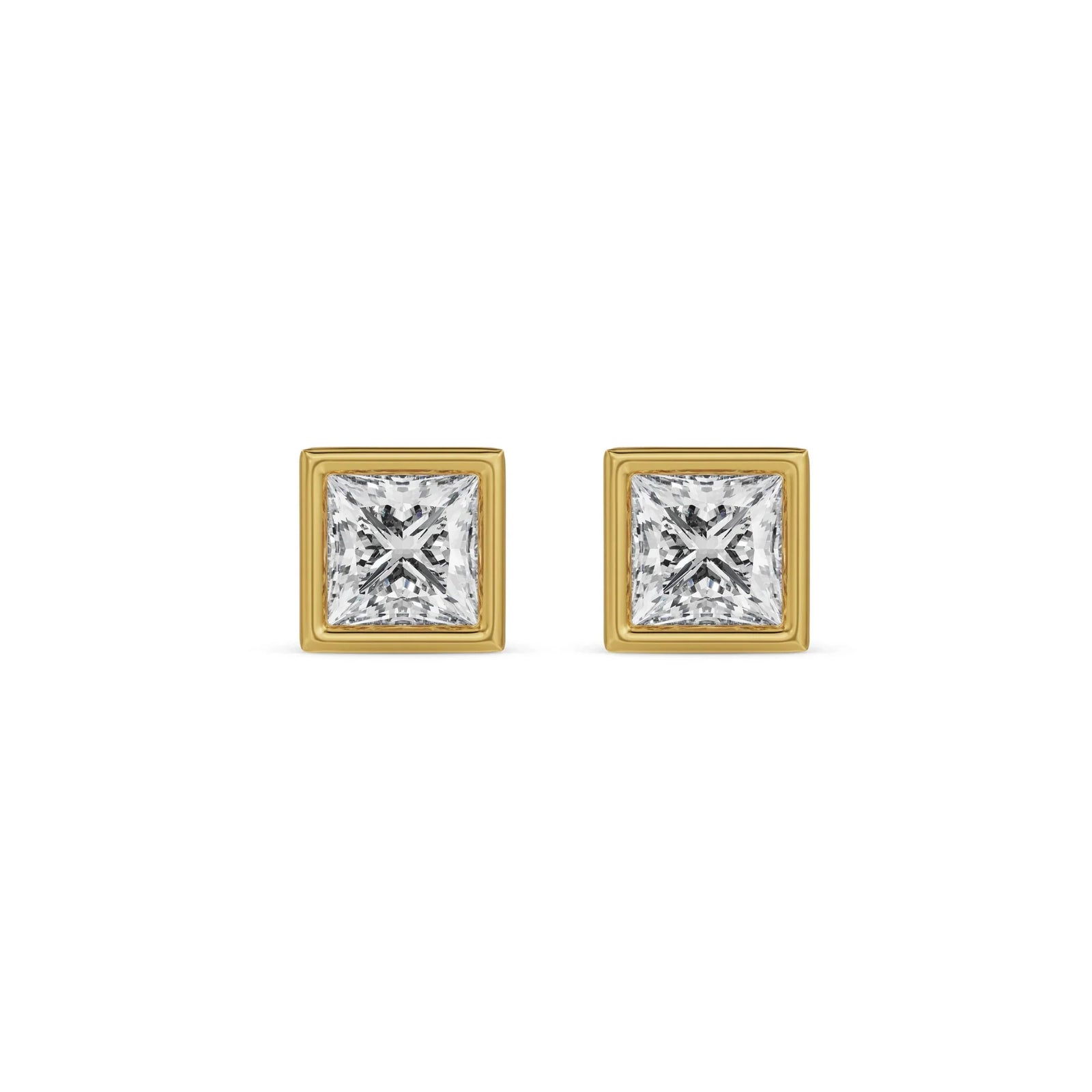 1.5 CT Bezel Princess Solitaire Studs Front View