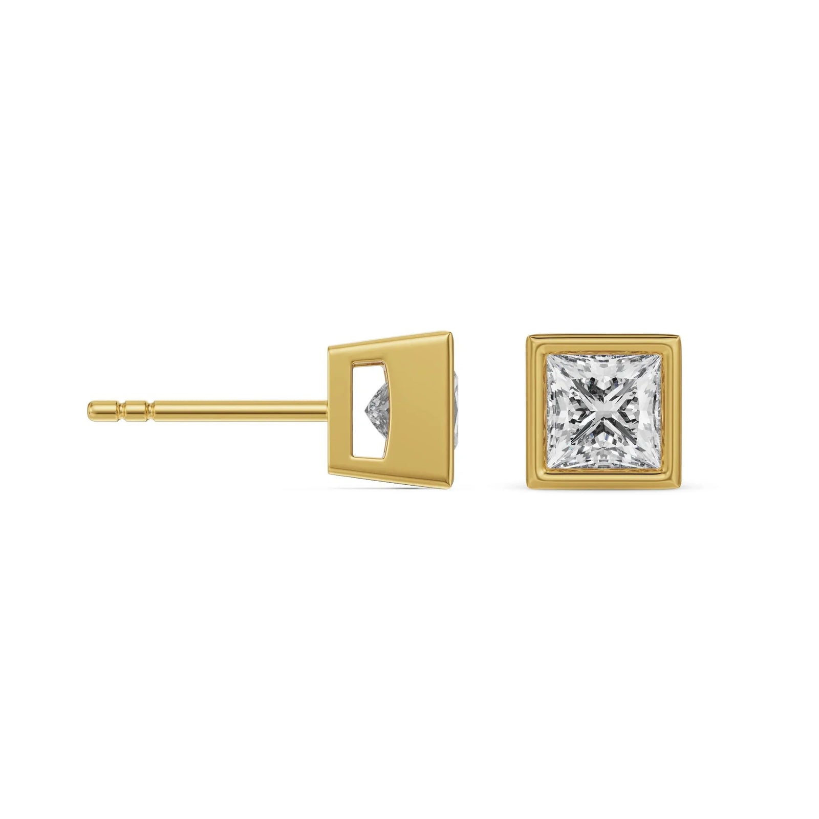 1.5 CT Bezel Princess Solitaire Studs Prospective View