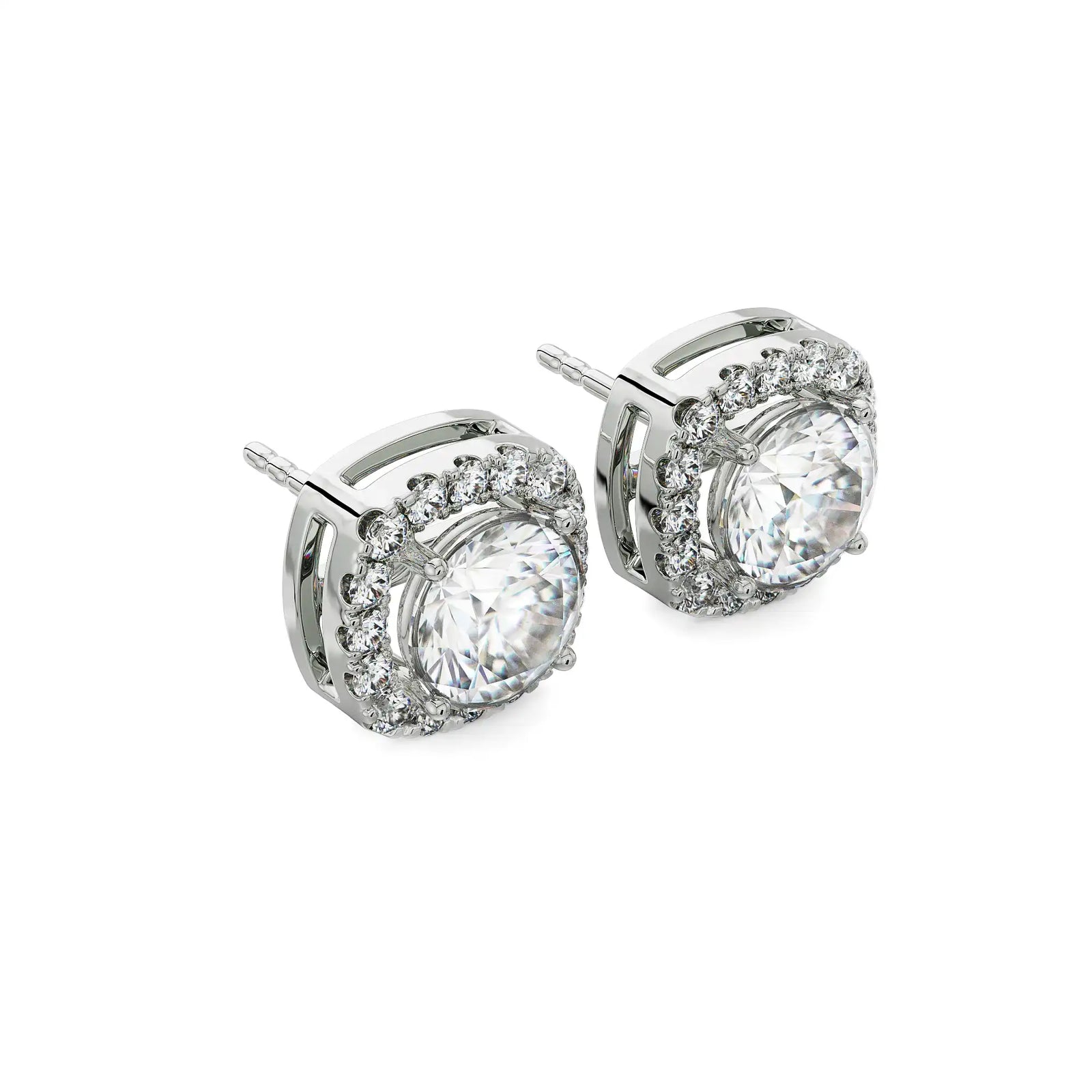Yasmin Halo Round Diamond Studs Side View
