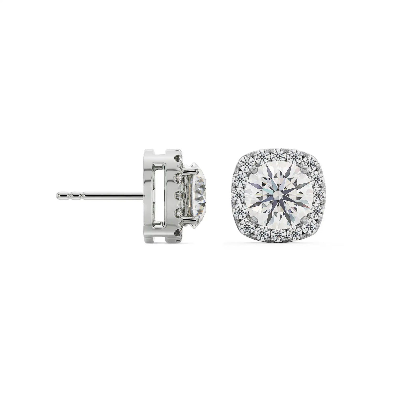 Yasmin Halo Round Diamond Studs Prospective View