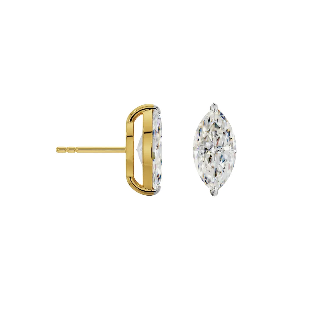 1 CT Marquise Lab Grown Diamond Studs - perspective view in 9KT