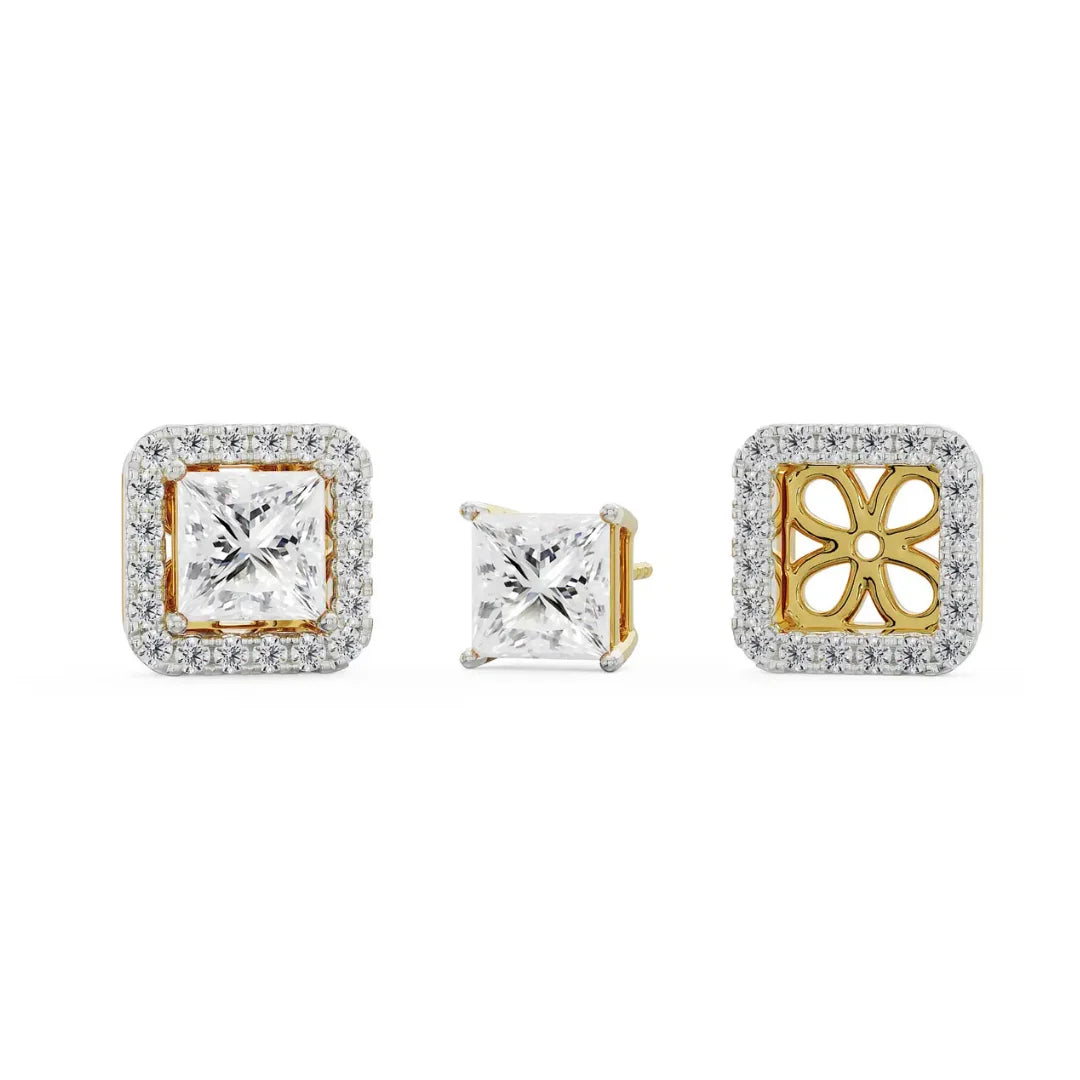 1 CT Princess Frame Lab Diamond Studs - perspective view