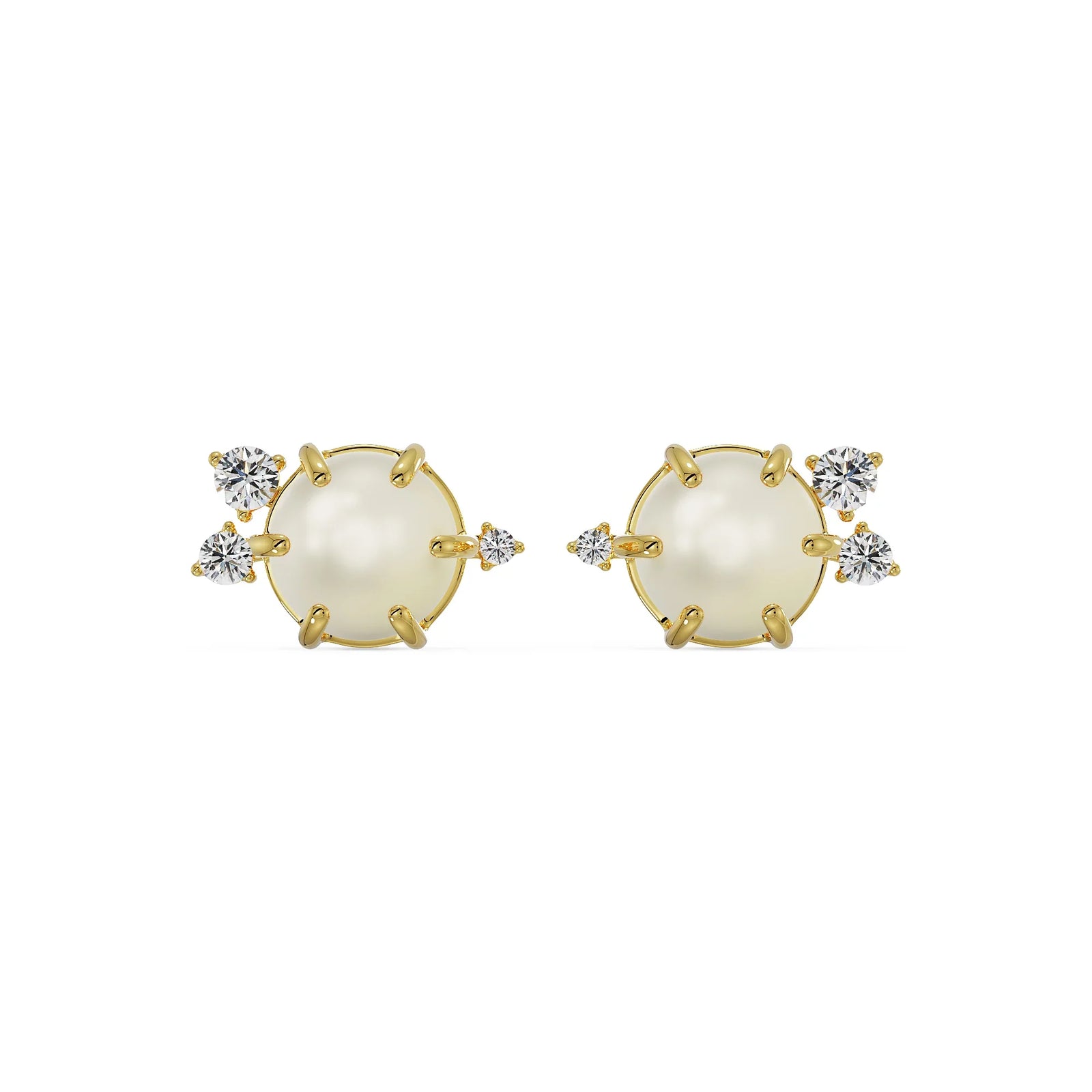 Pearly Diamond Studs Front View in 9KT