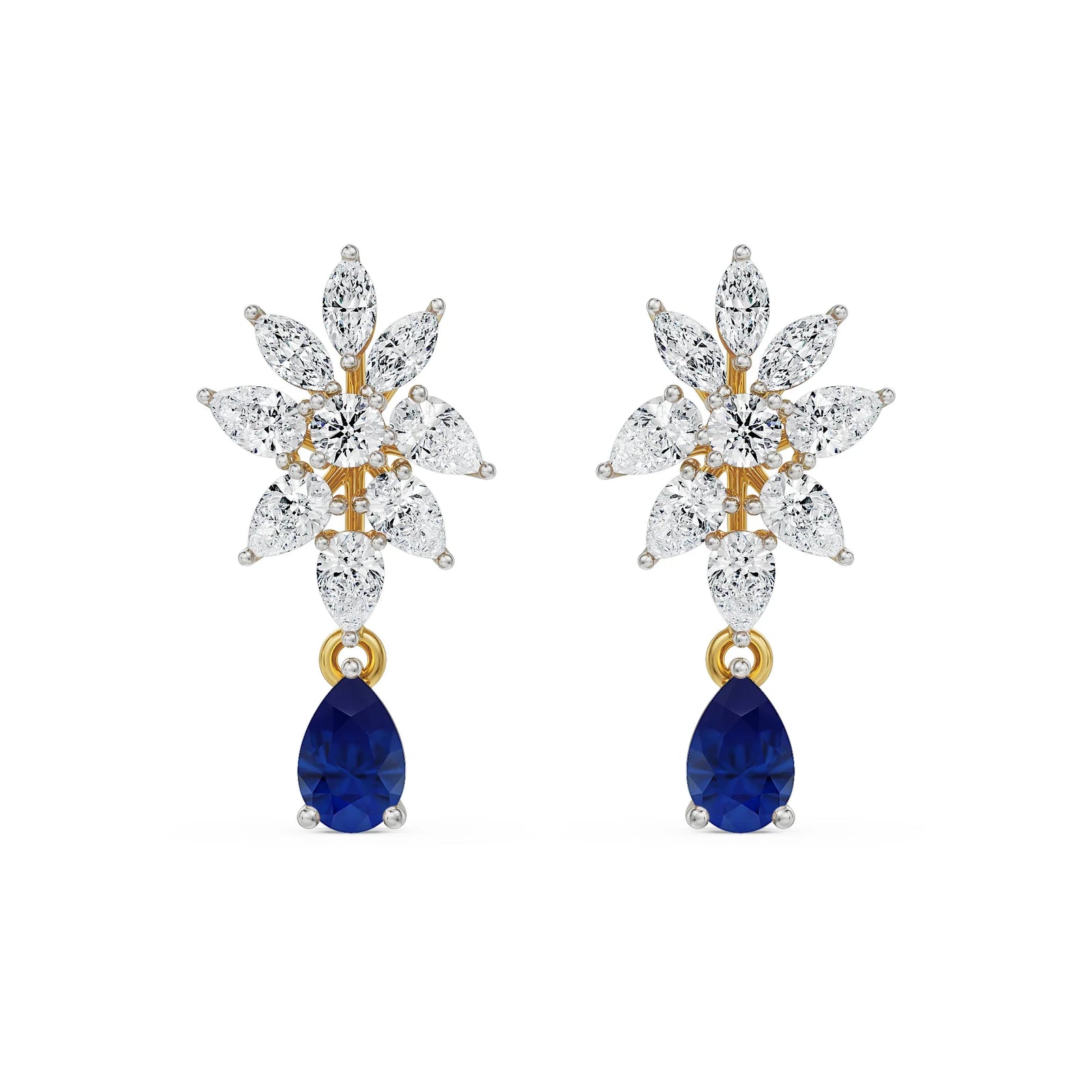 Beautiful Blue Diamond Drops Front View in 9KT