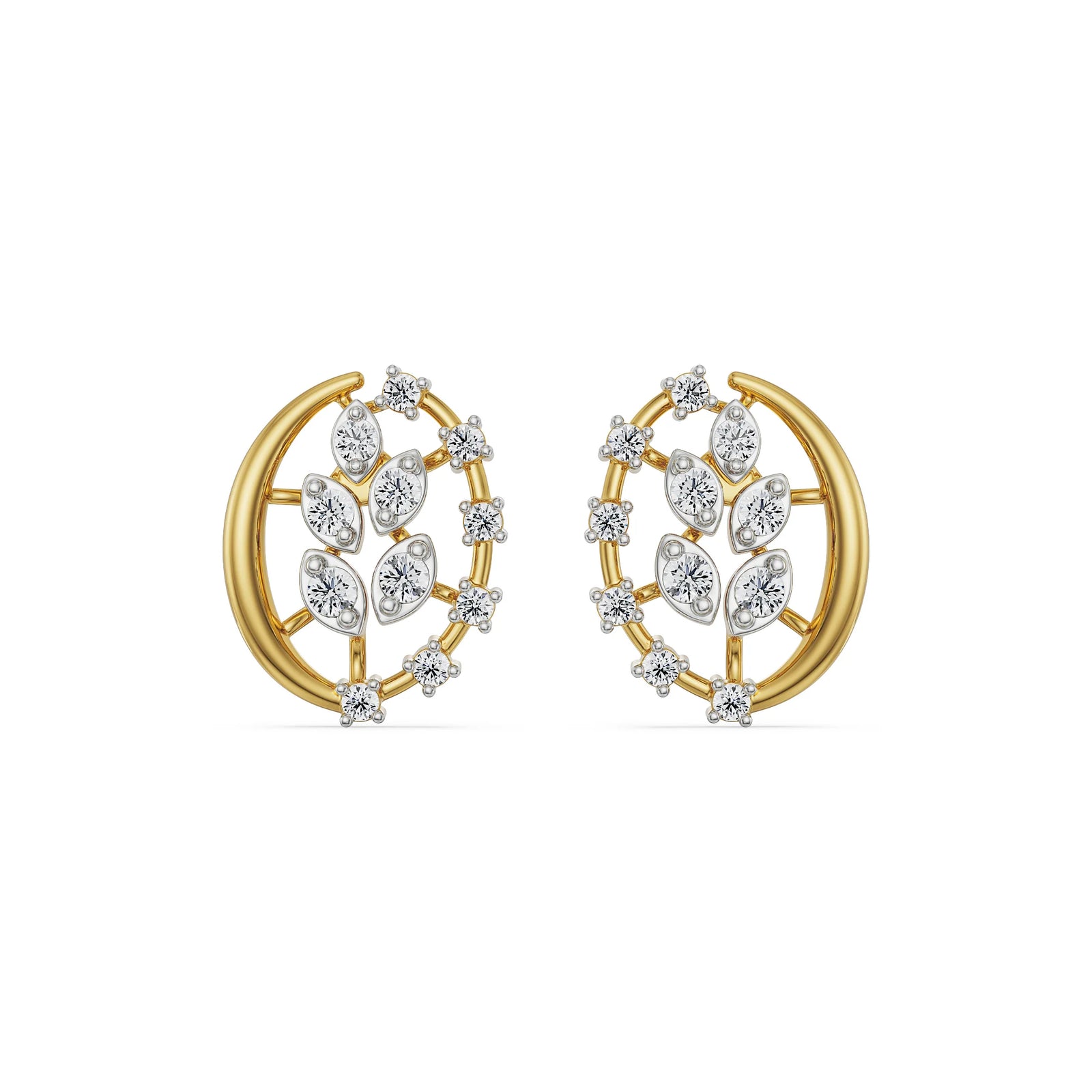 Leafy Diamond Studs Front View