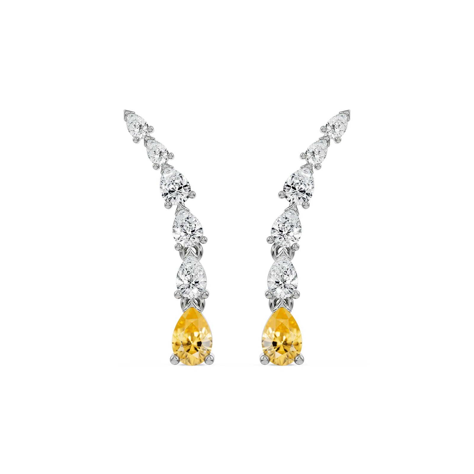 Pear Cut Diamond Ear Climbers Front View