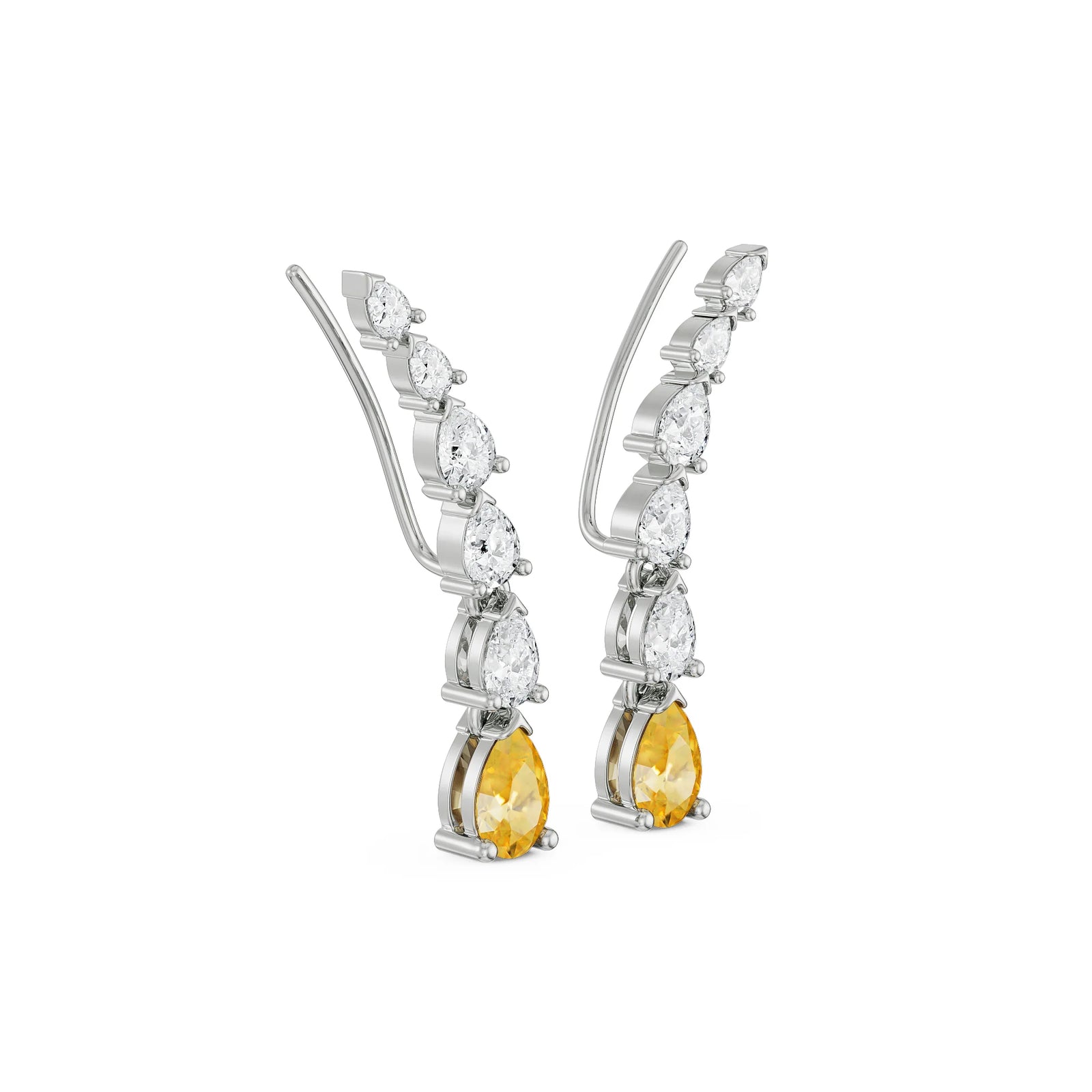 Pear Cut Diamond Ear Climbers Right View