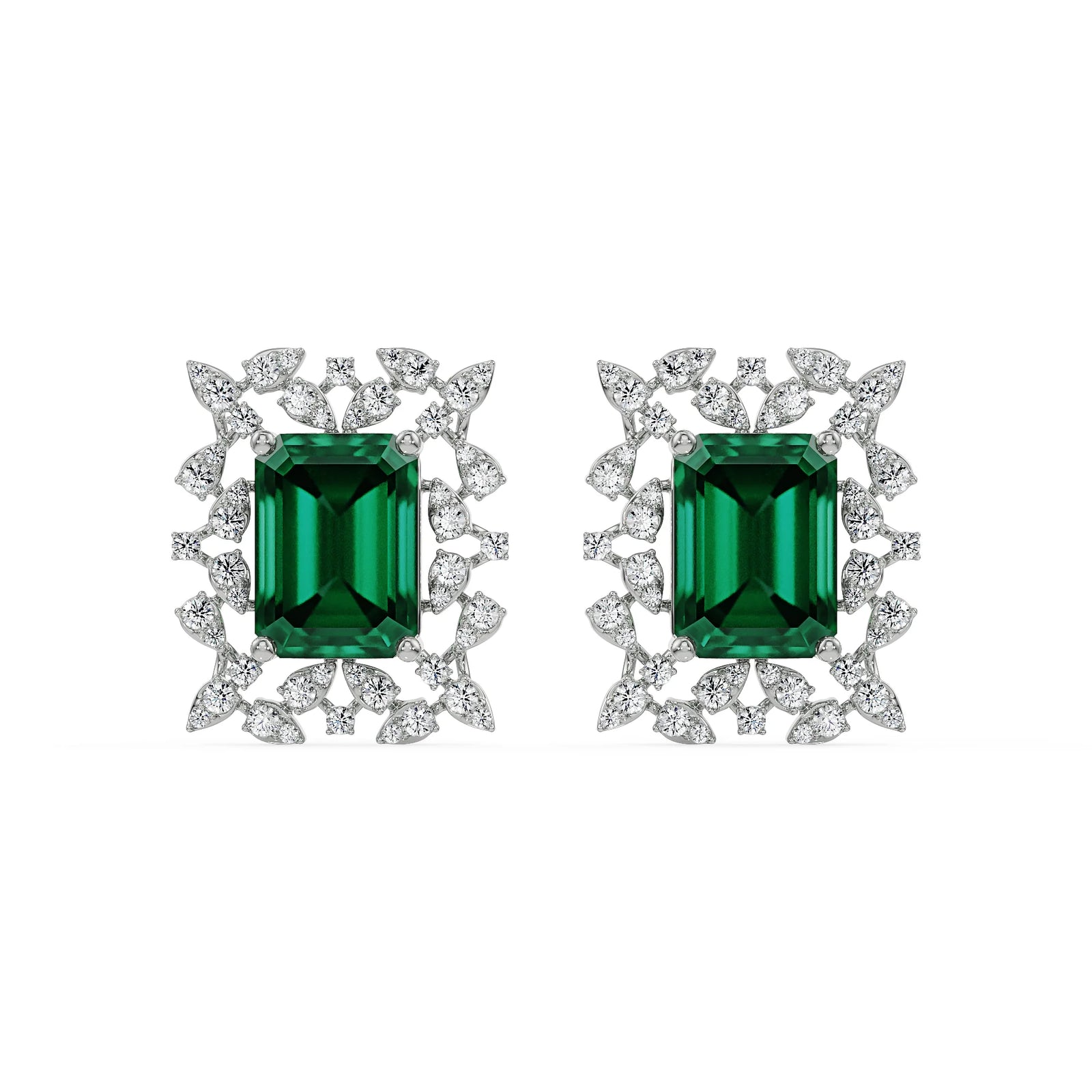 Vintage Emerald Diamond Studs Front View