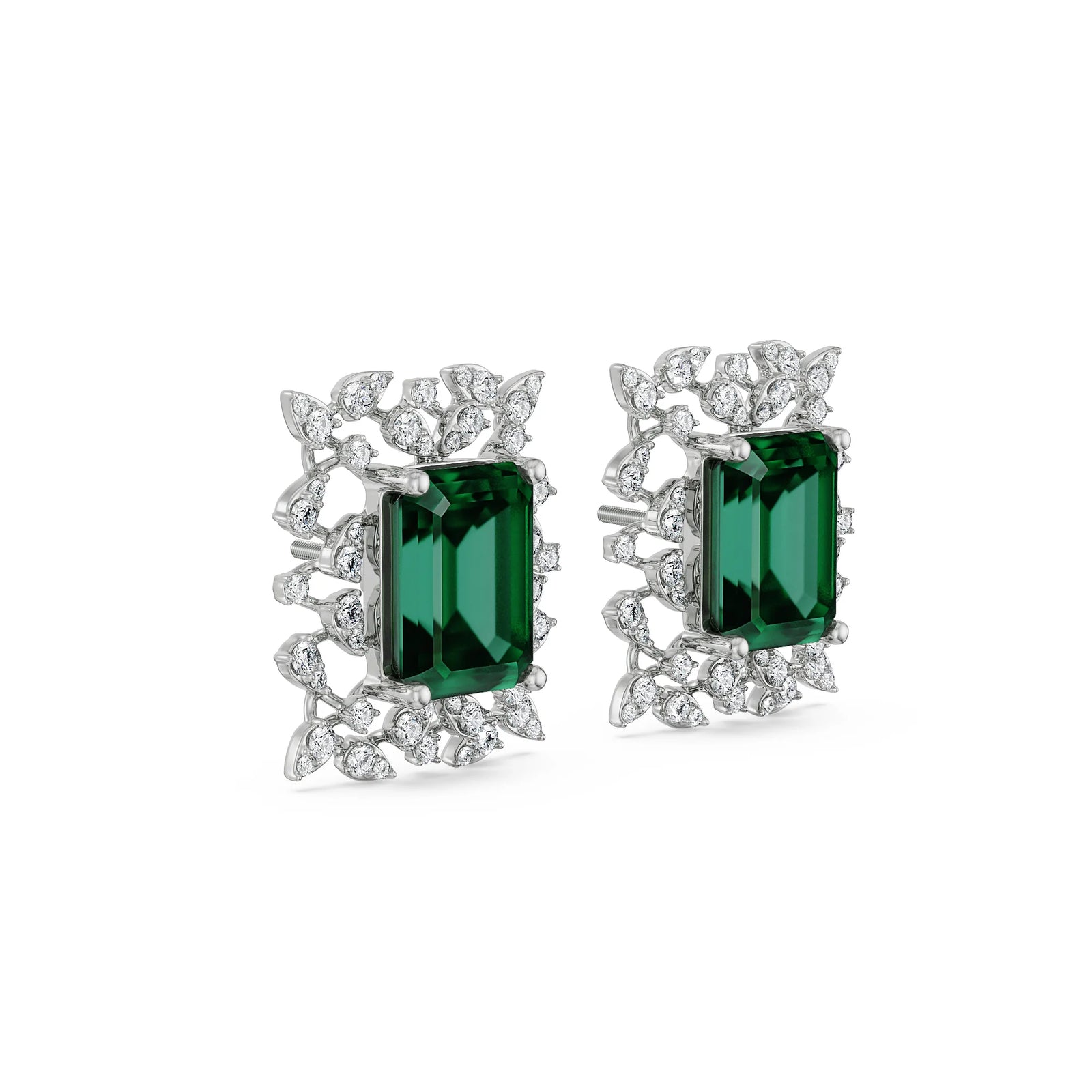 Vintage Emerald Diamond Studs Right View