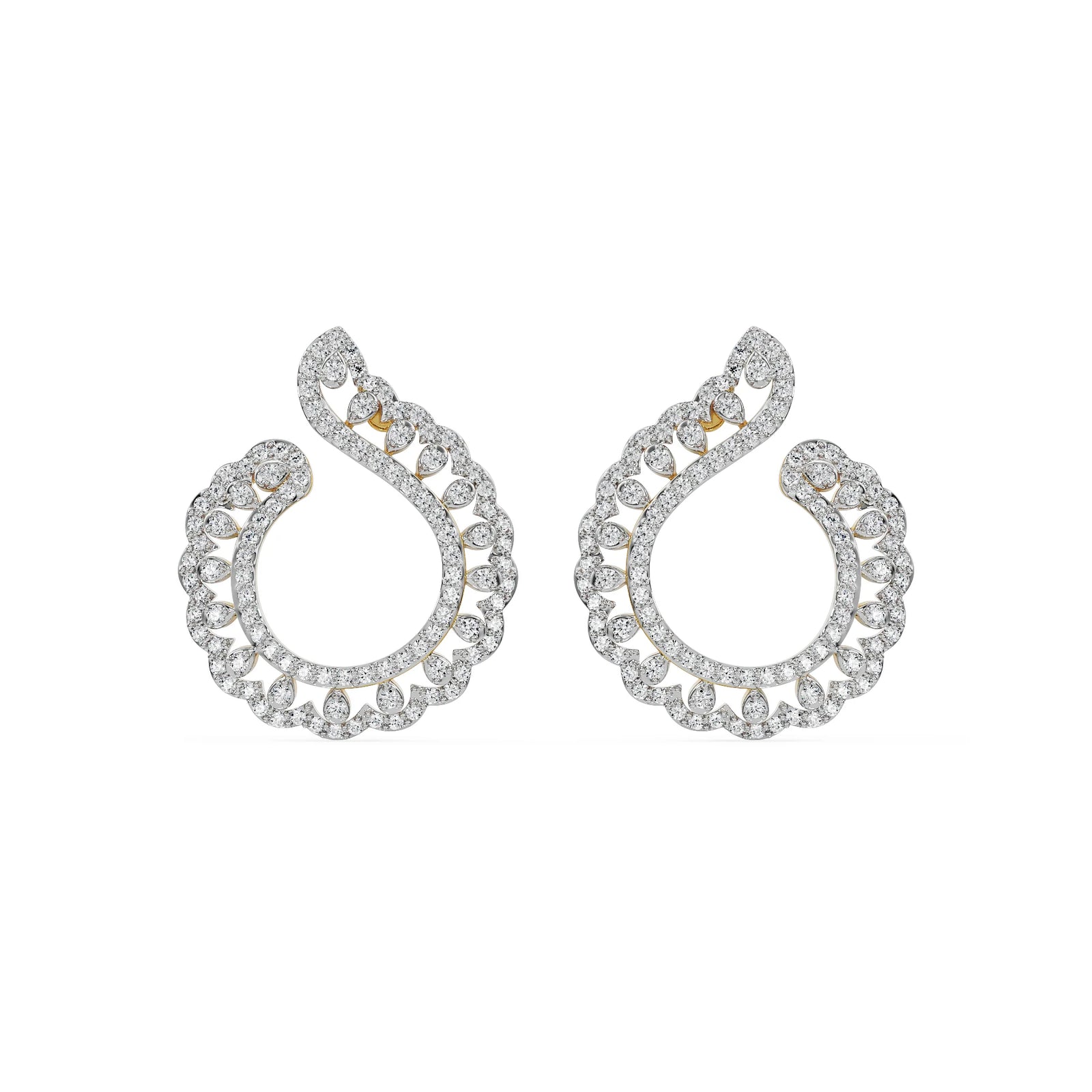 Feather Shaped Diamond Earrings Front View