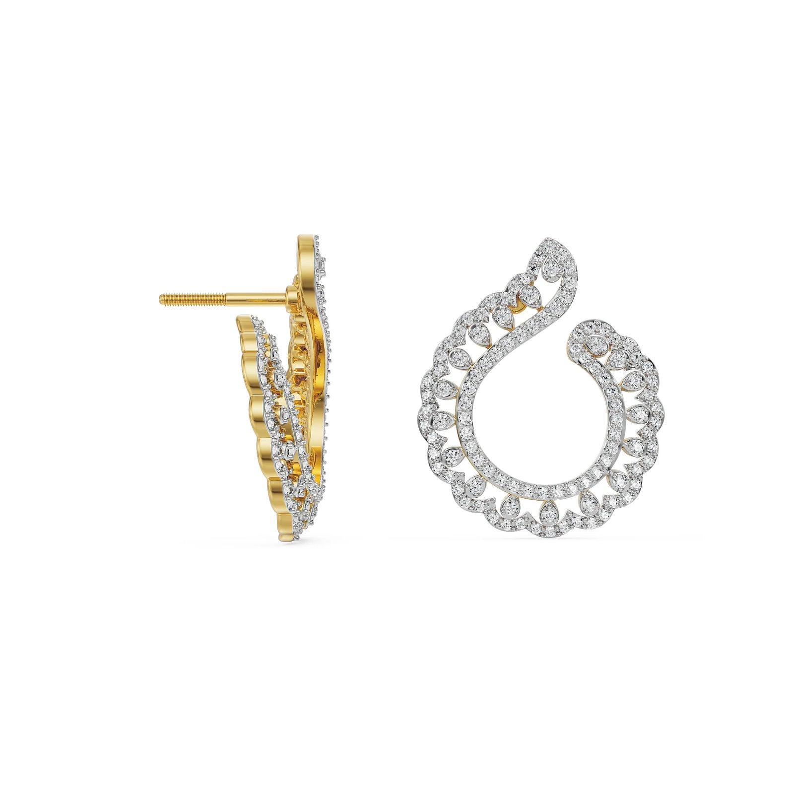 Feather Shaped Diamond Earrings Left View
