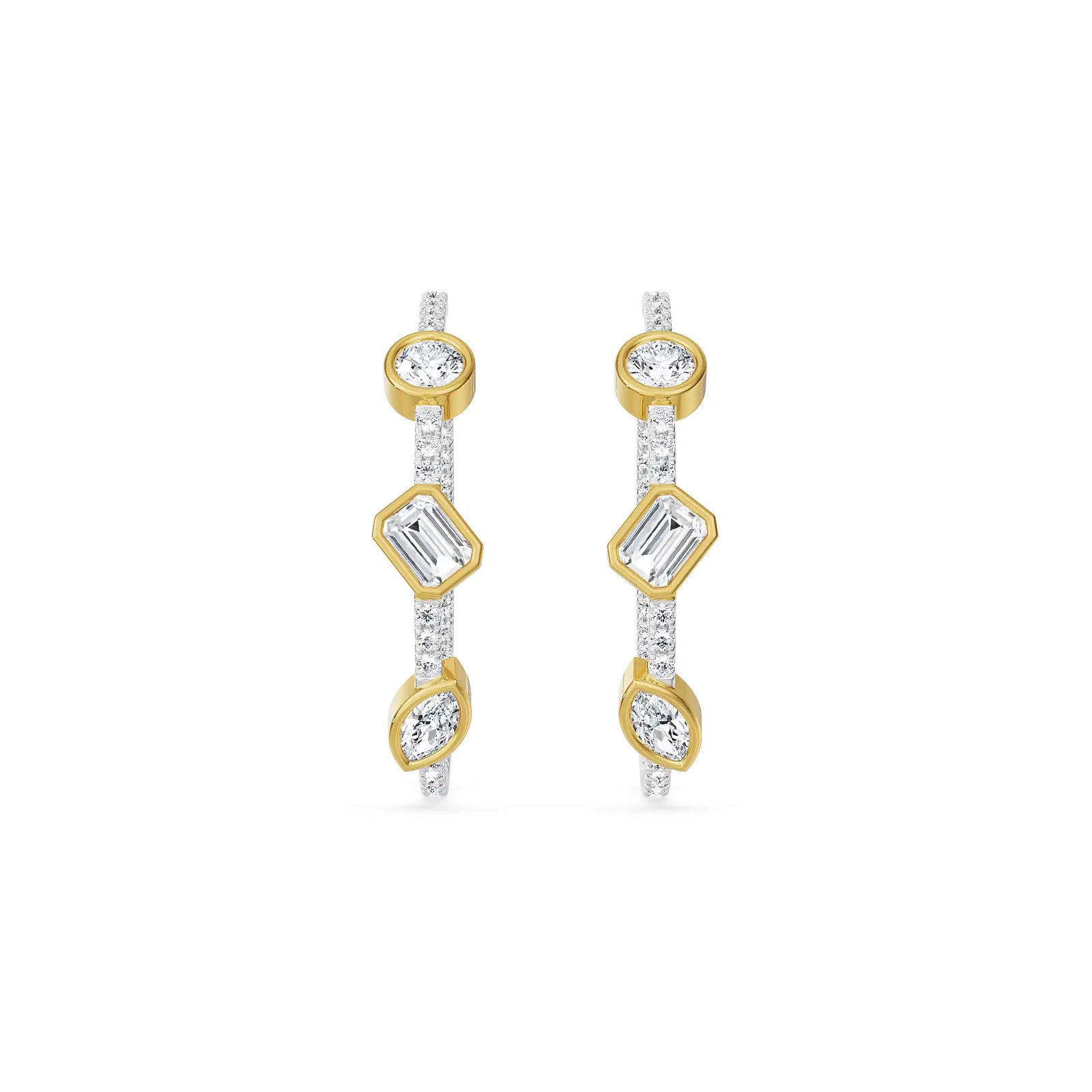 Trio Stone Diamond Hoops Front view