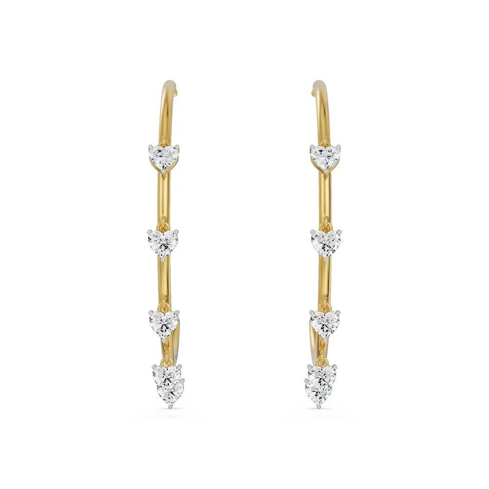 Dancing Hearts Dangle Hoop Earrings 9KT