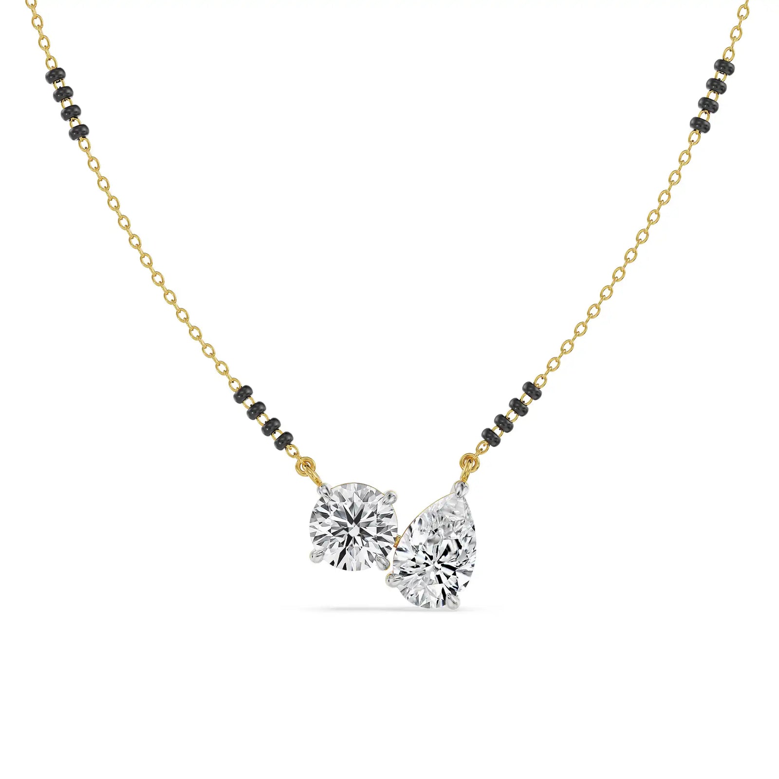 Toi et Moi Minimalist Mangalsutra - perspective view in 9KT