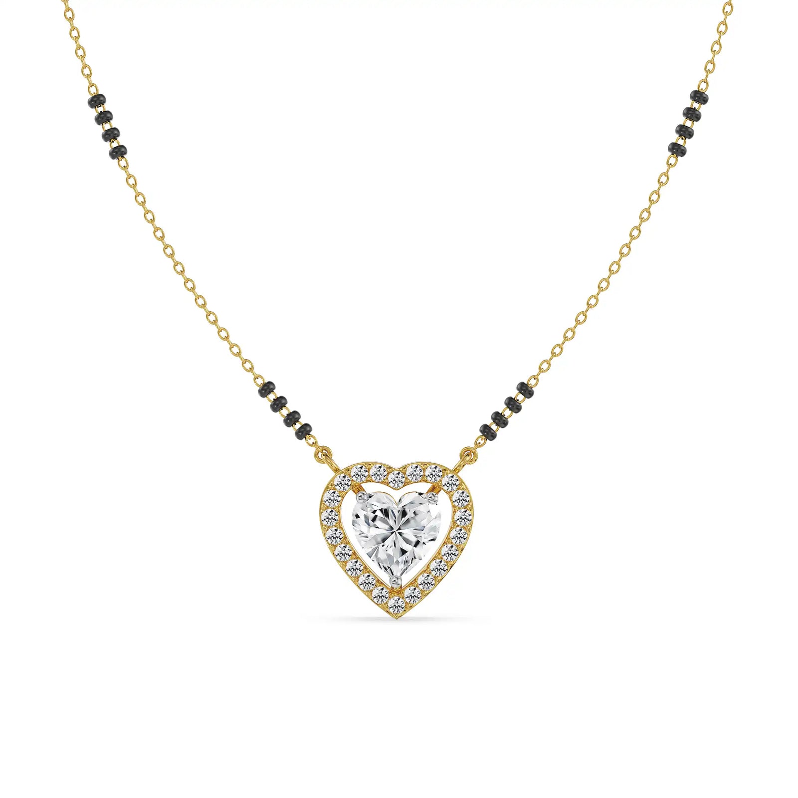 Sweetheart Lab Grown Diamond Mangalsutra - perspective view in 9KT