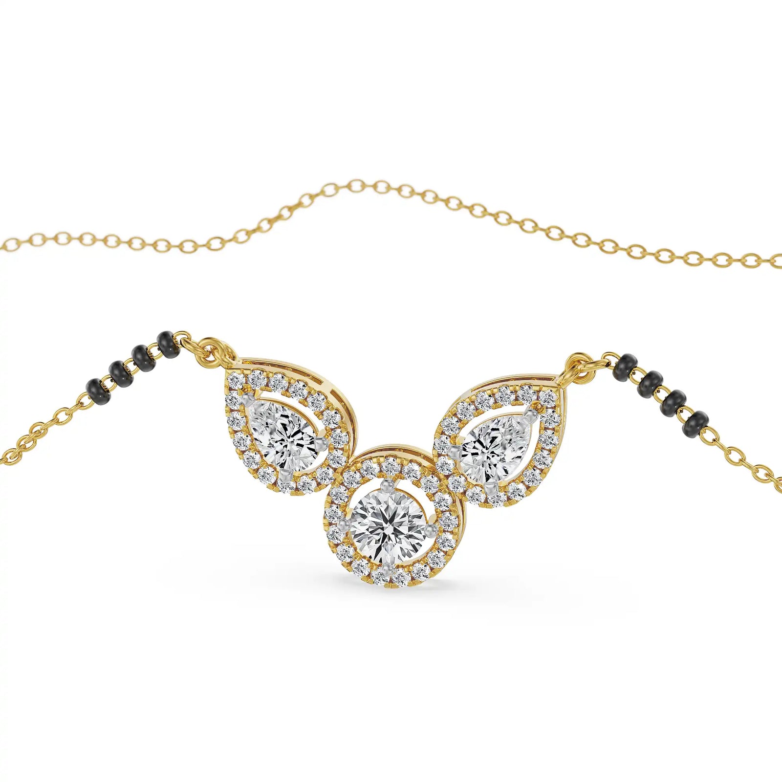 Trio Halo Lab Grown Diamond Mangalsutra - front view