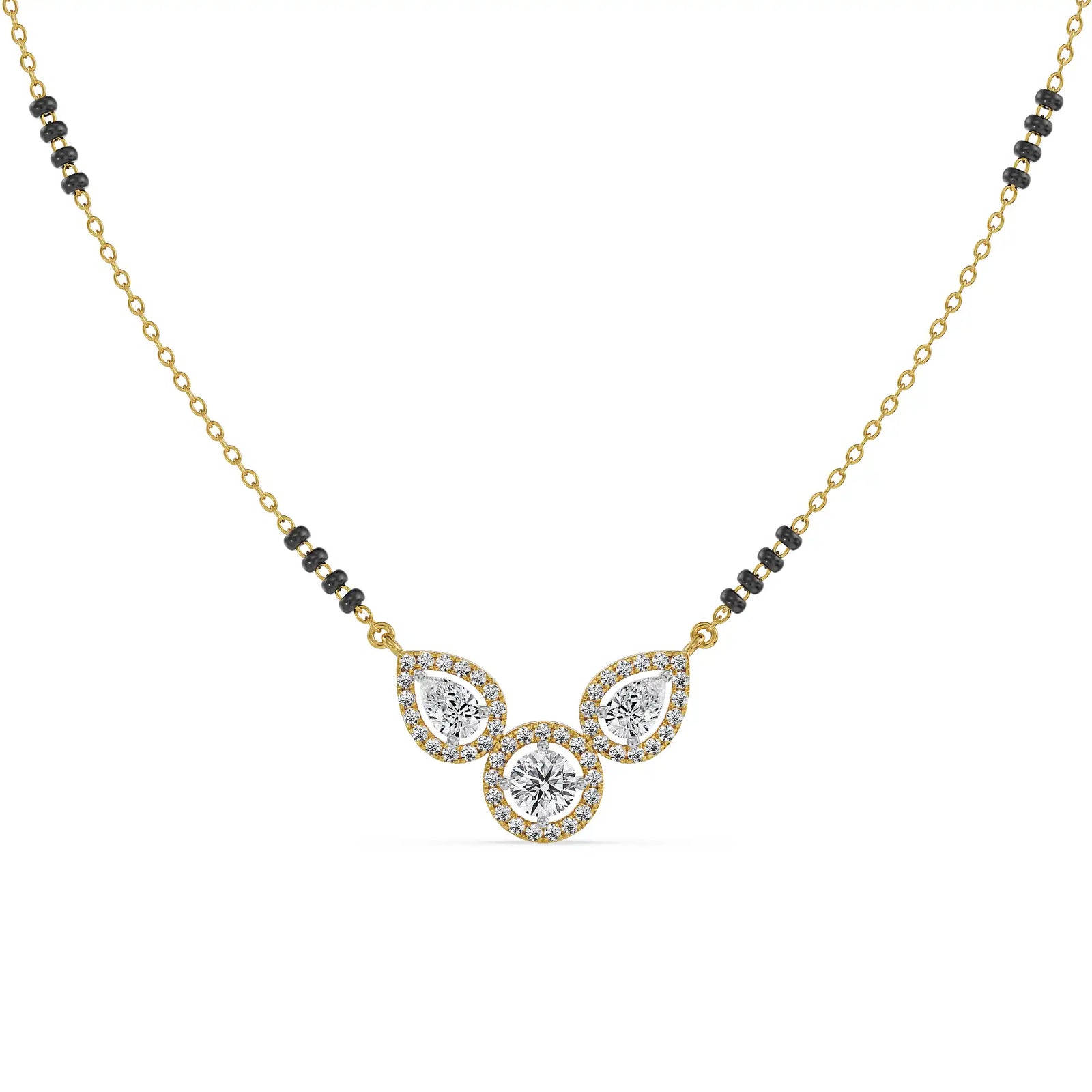 Trio Halo Lab Grown Diamond Mangalsutra - perspective view