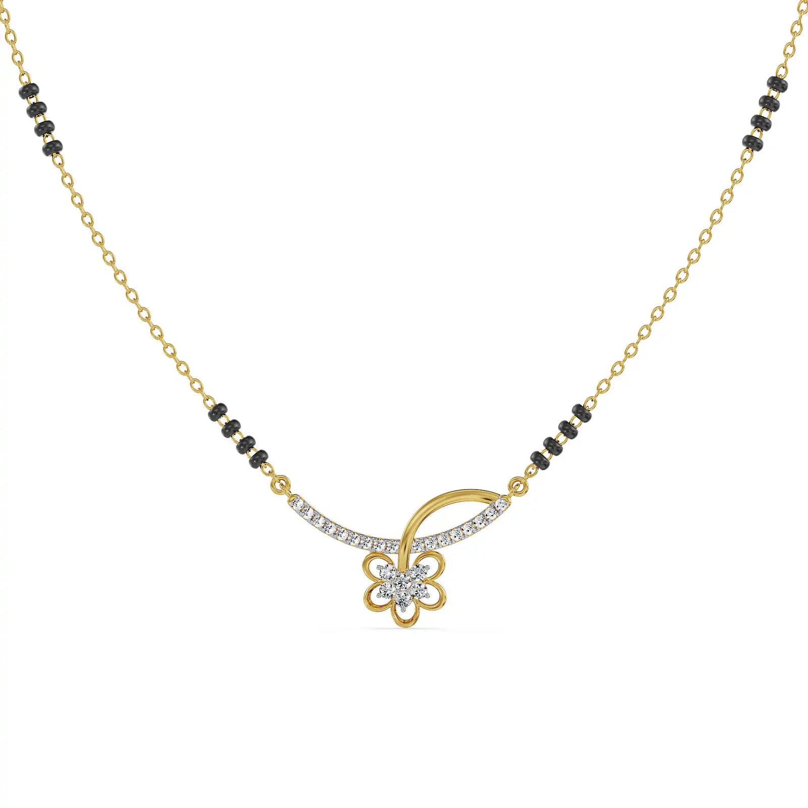Flora Bloom Lab Grown Diamond Mangalsutra - front view in 9KT