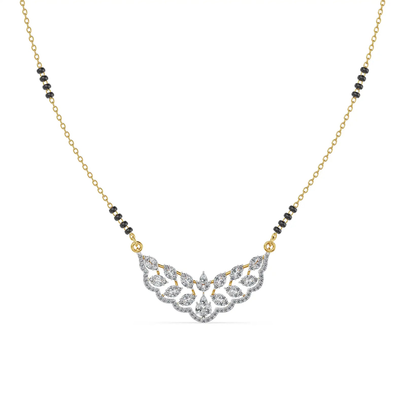 Lotus Radiance Lab Grown Diamond Mangalsutra - perspective view in 9KT