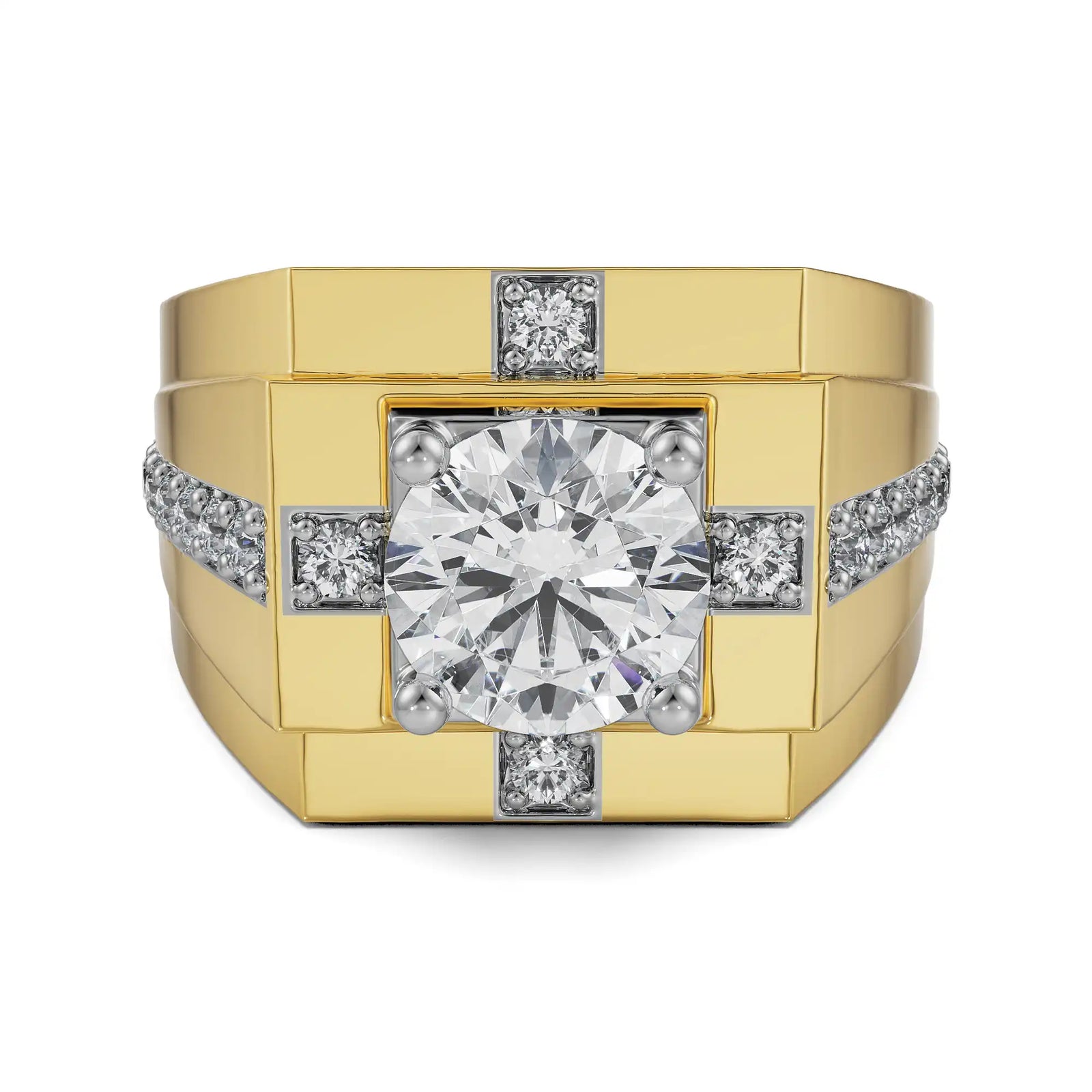 Round Diamond Ring for Men Front View in 9KT