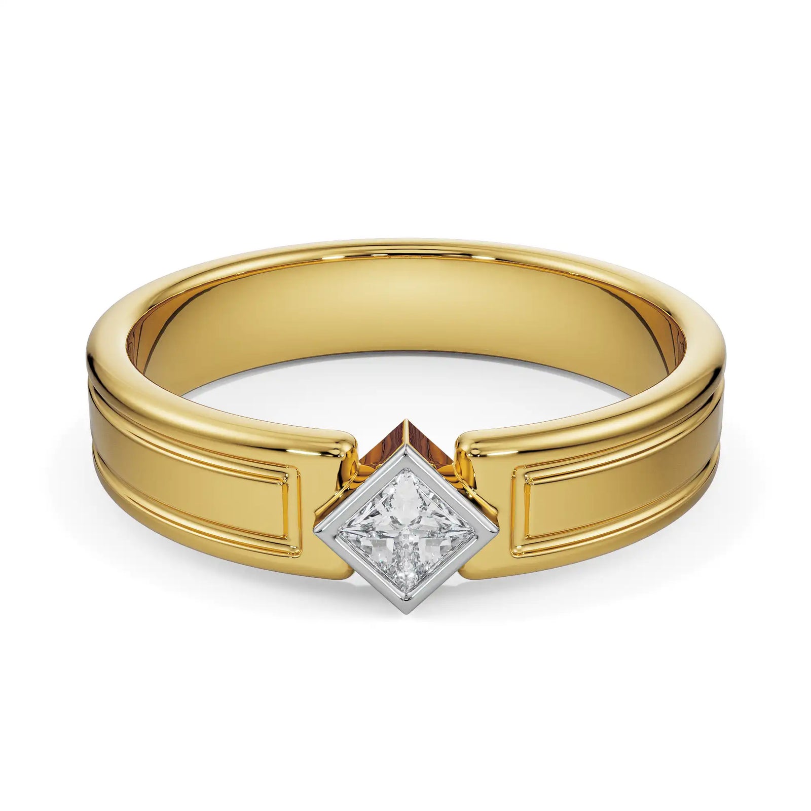 Tilted Princess Cut Wedding Band Front View
