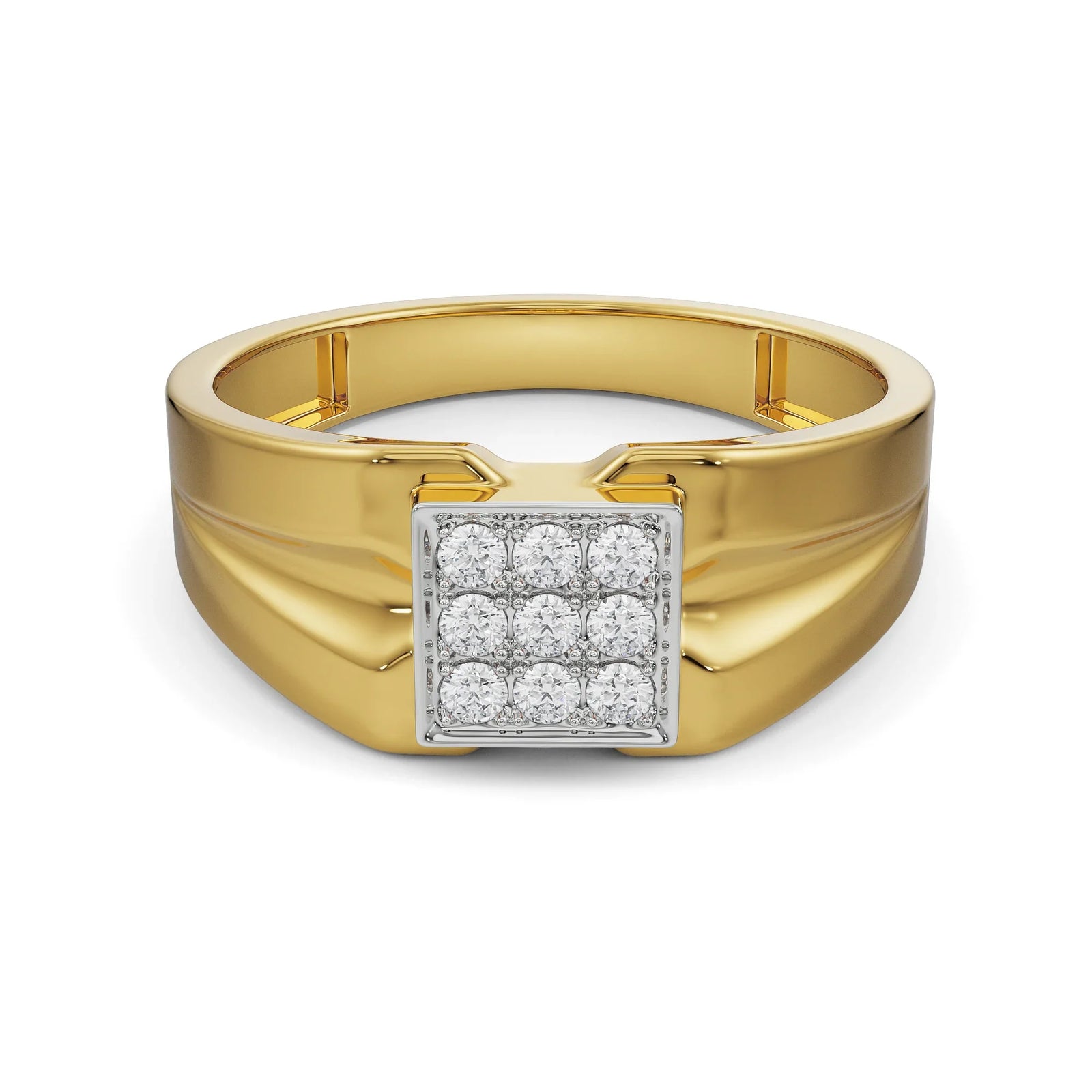 Brushed Diamond Band for Men Front View in 9KT