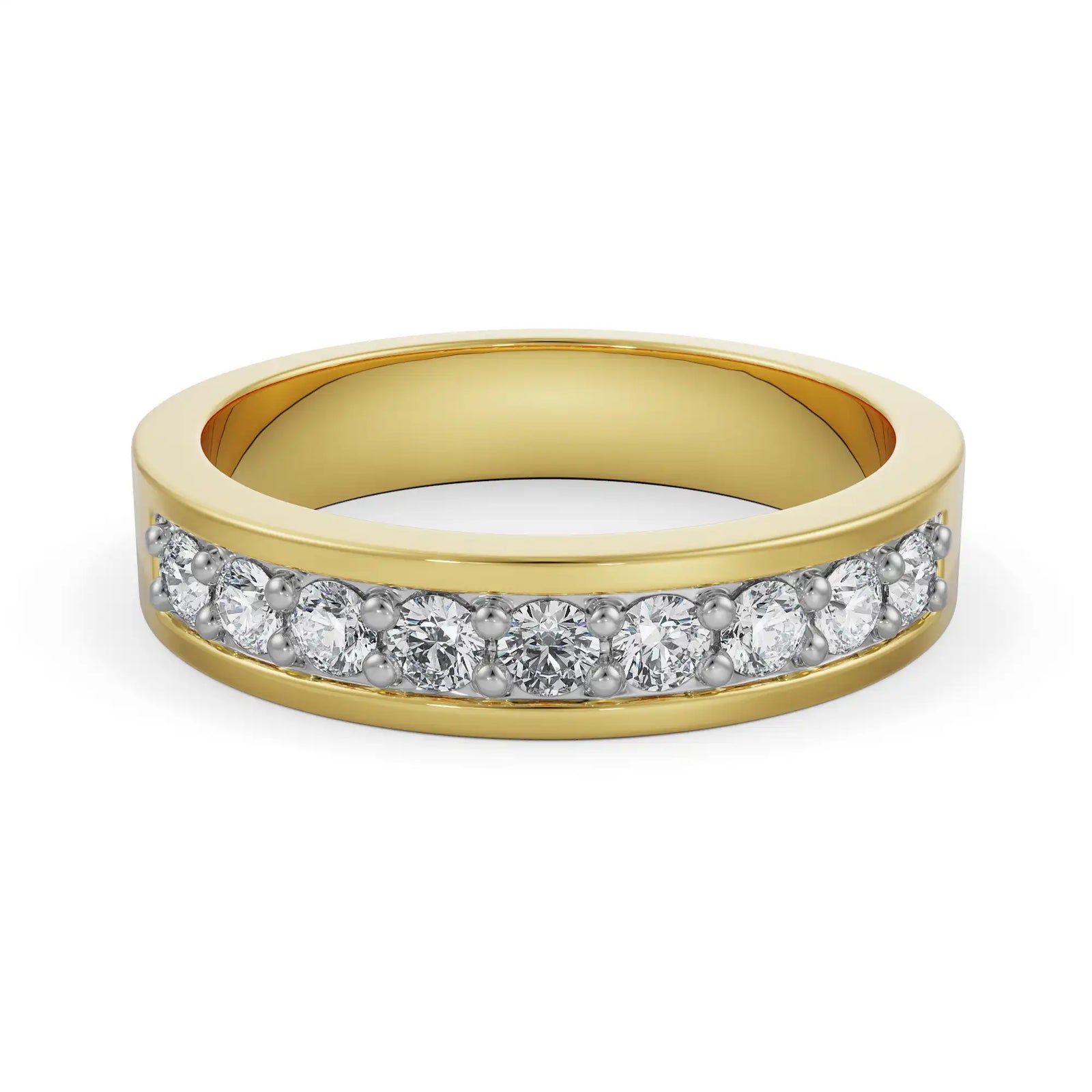 Sleek Row Diamond Band Front View in 9KT