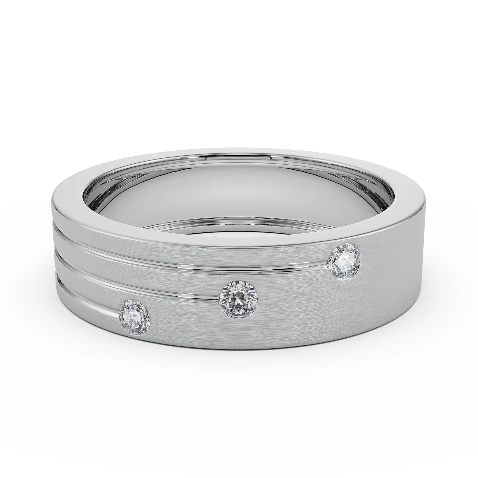 Tri Diamond Band for Men Front View in 9KT