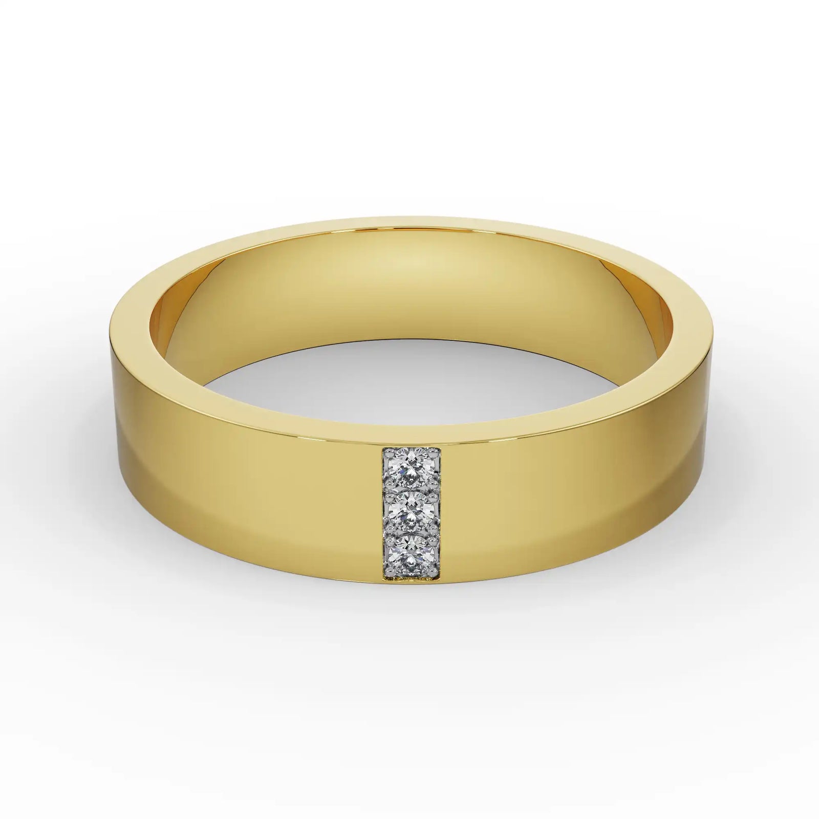 Brushed Trio Diamond Band for Men Front View in 9KT