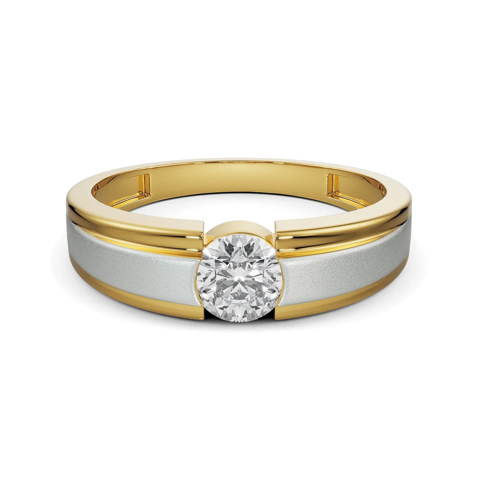 Sparkling Solitaire Band for Men Front View in 9KT