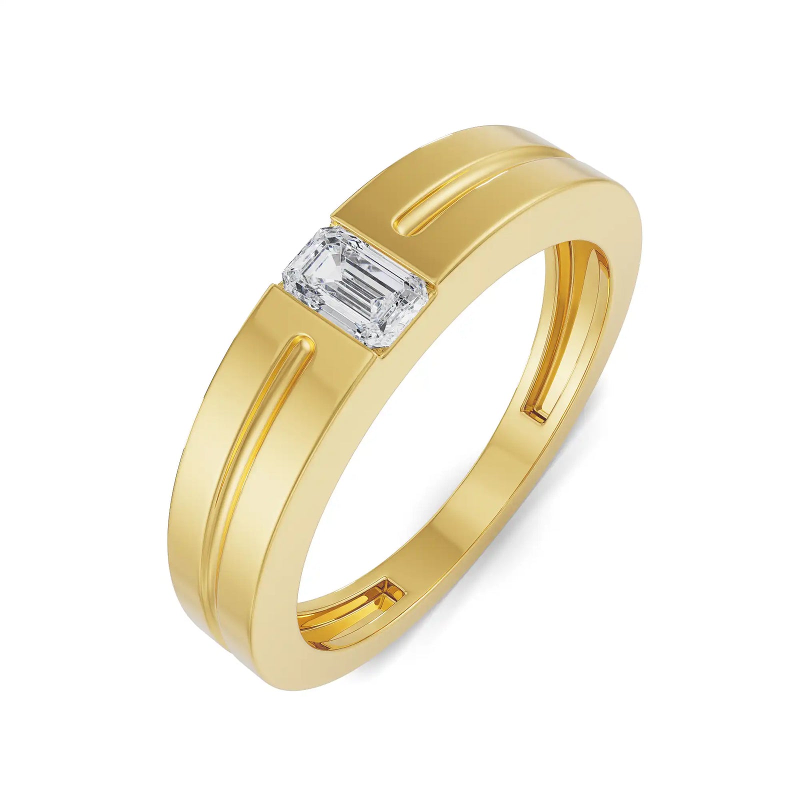 Sleek Emerald Men’s Diamond Ring Top View