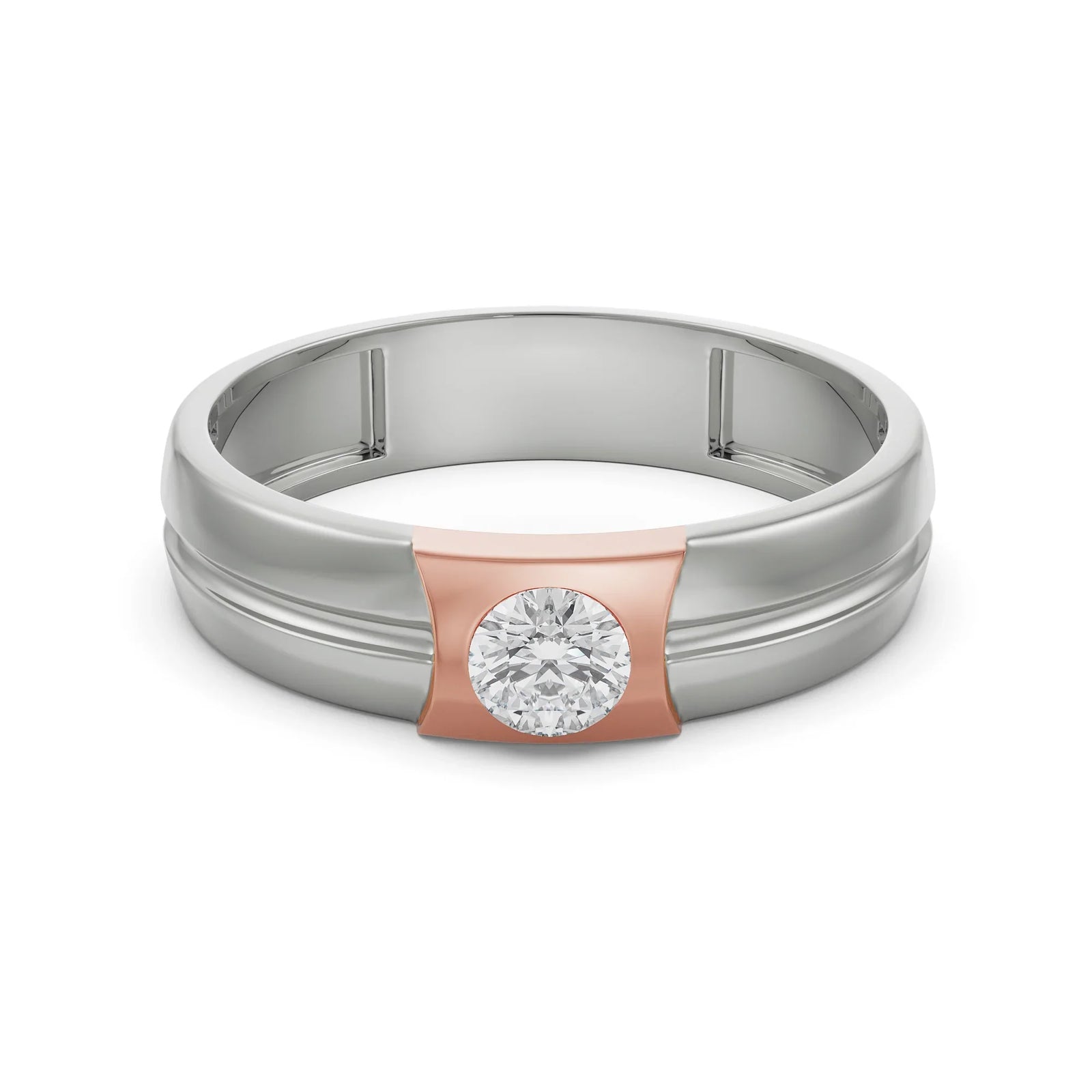 Charming Solitaire Diamond Band for Men Front View in 9KT