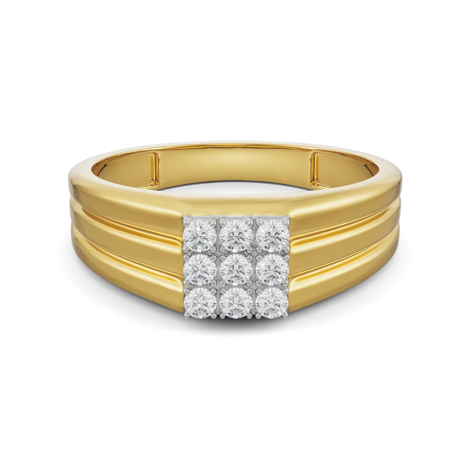 Quadret Diamond Band for Men Front View in 9KT