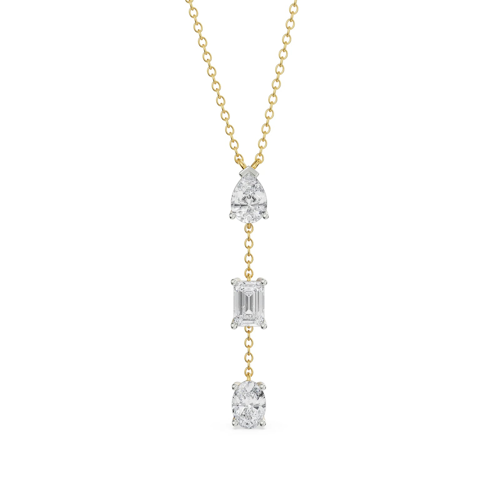 Tri Diamond Drop Necklace Front View