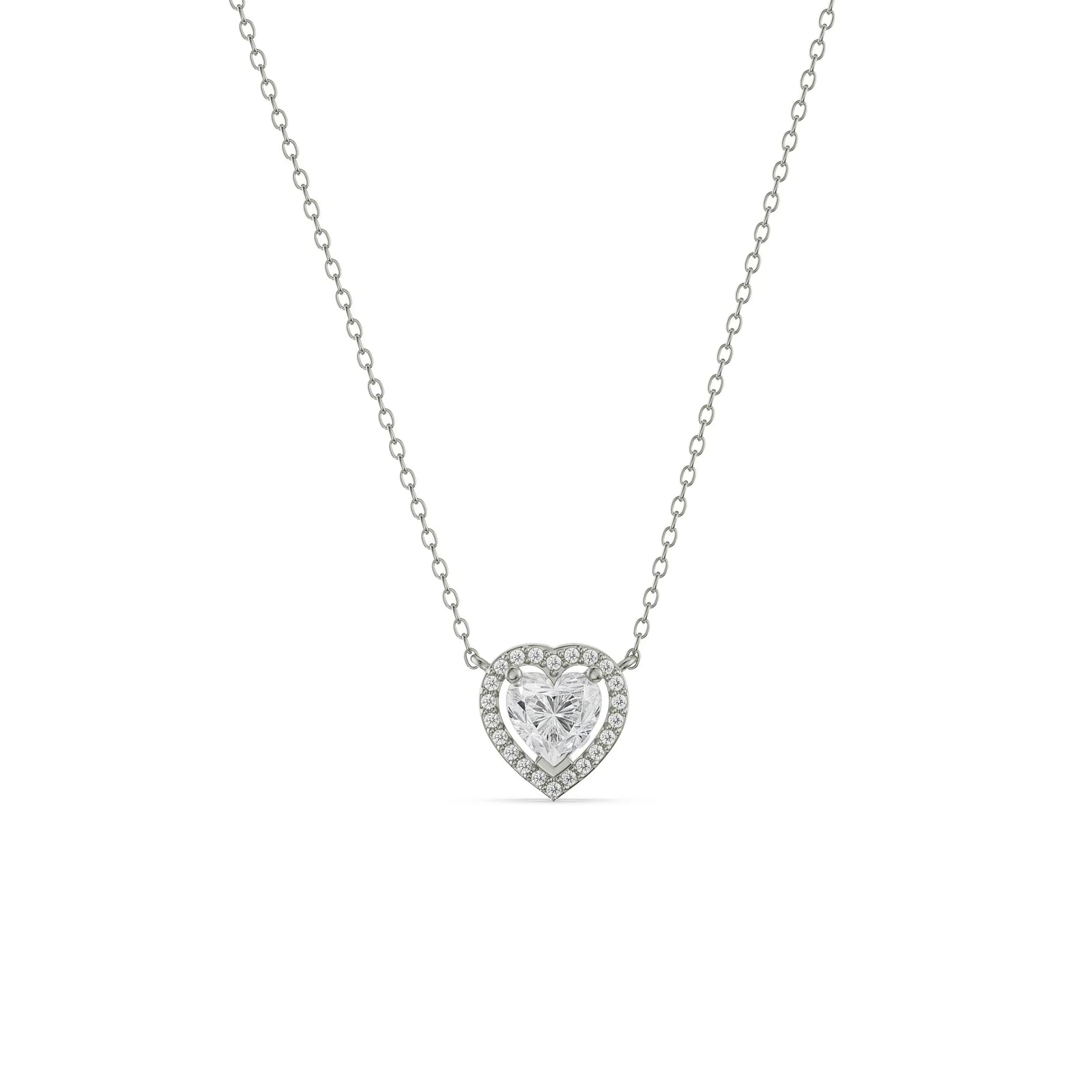 Solitaire Heart Diamond Necklace Front View in 9KT