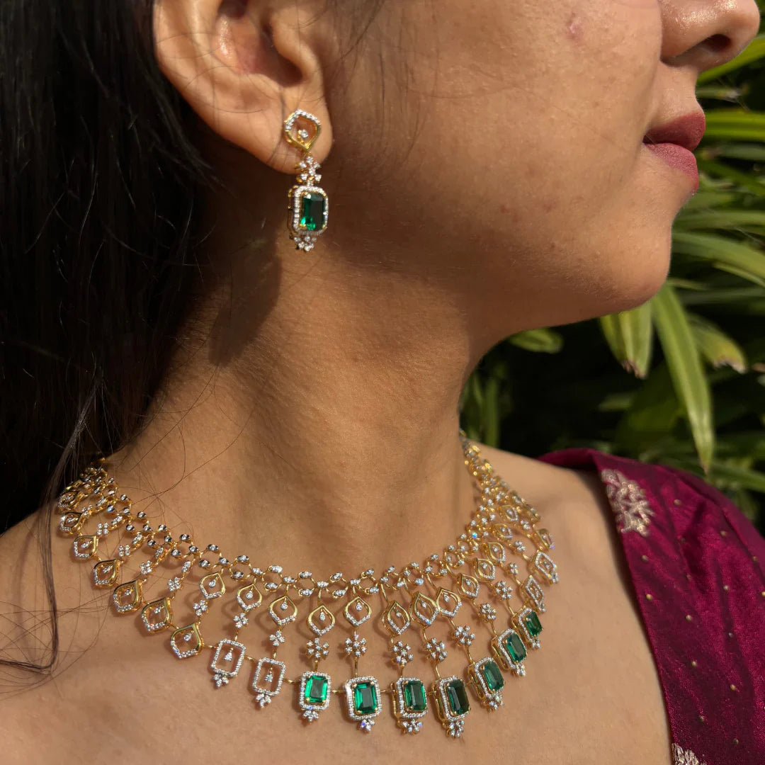 Blake Emerald Diamond Necklace Side View in 9KT