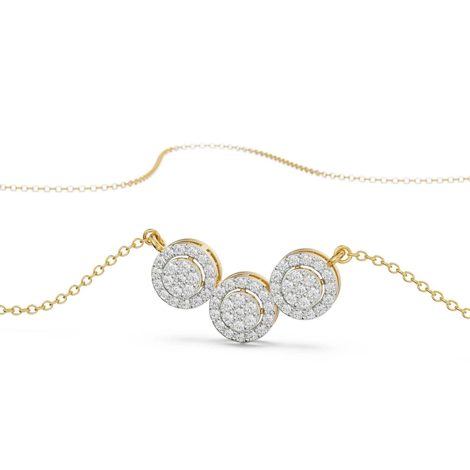 Halo Round Trio Diamond Necklace Prospective View