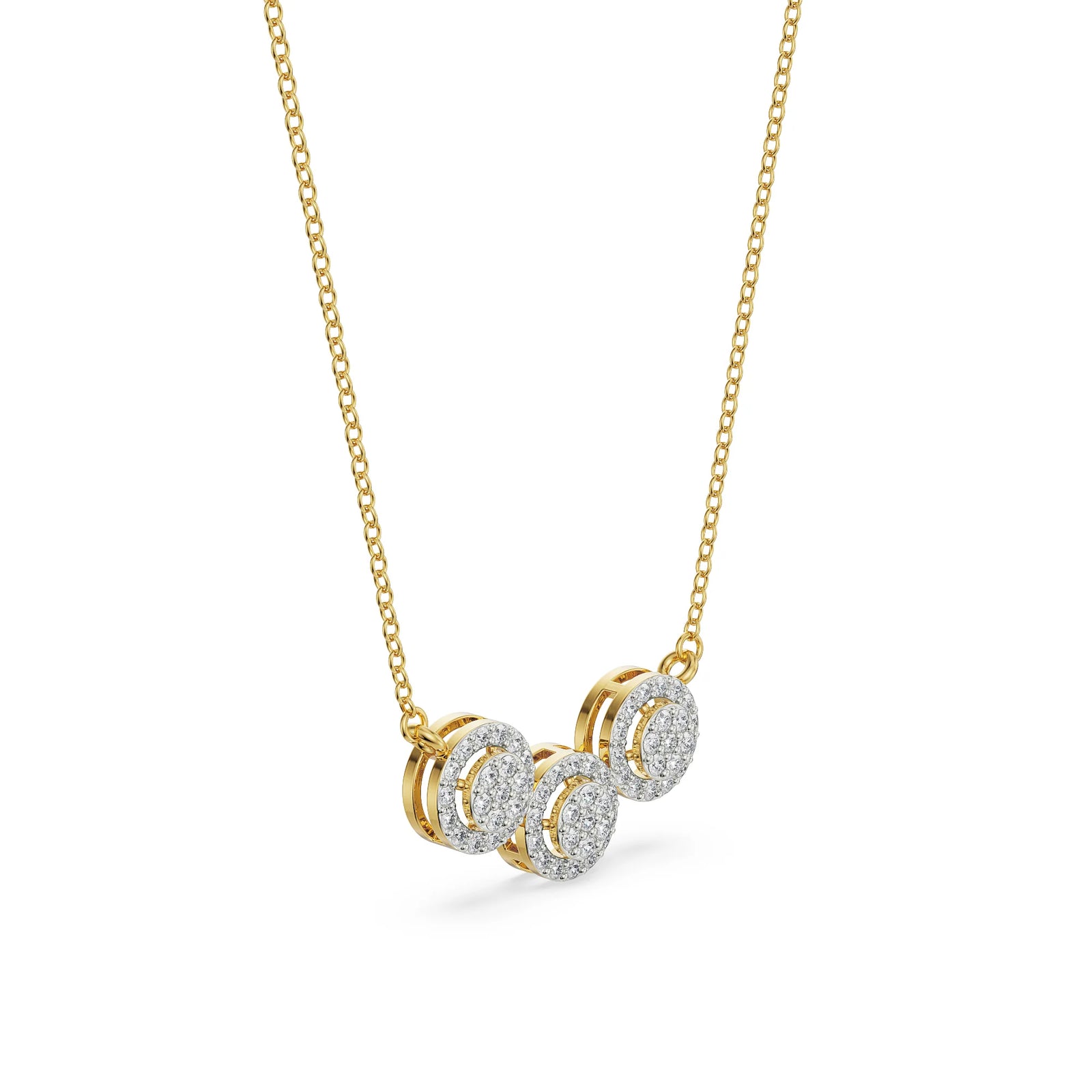 Halo Round Trio Diamond Necklace Side View