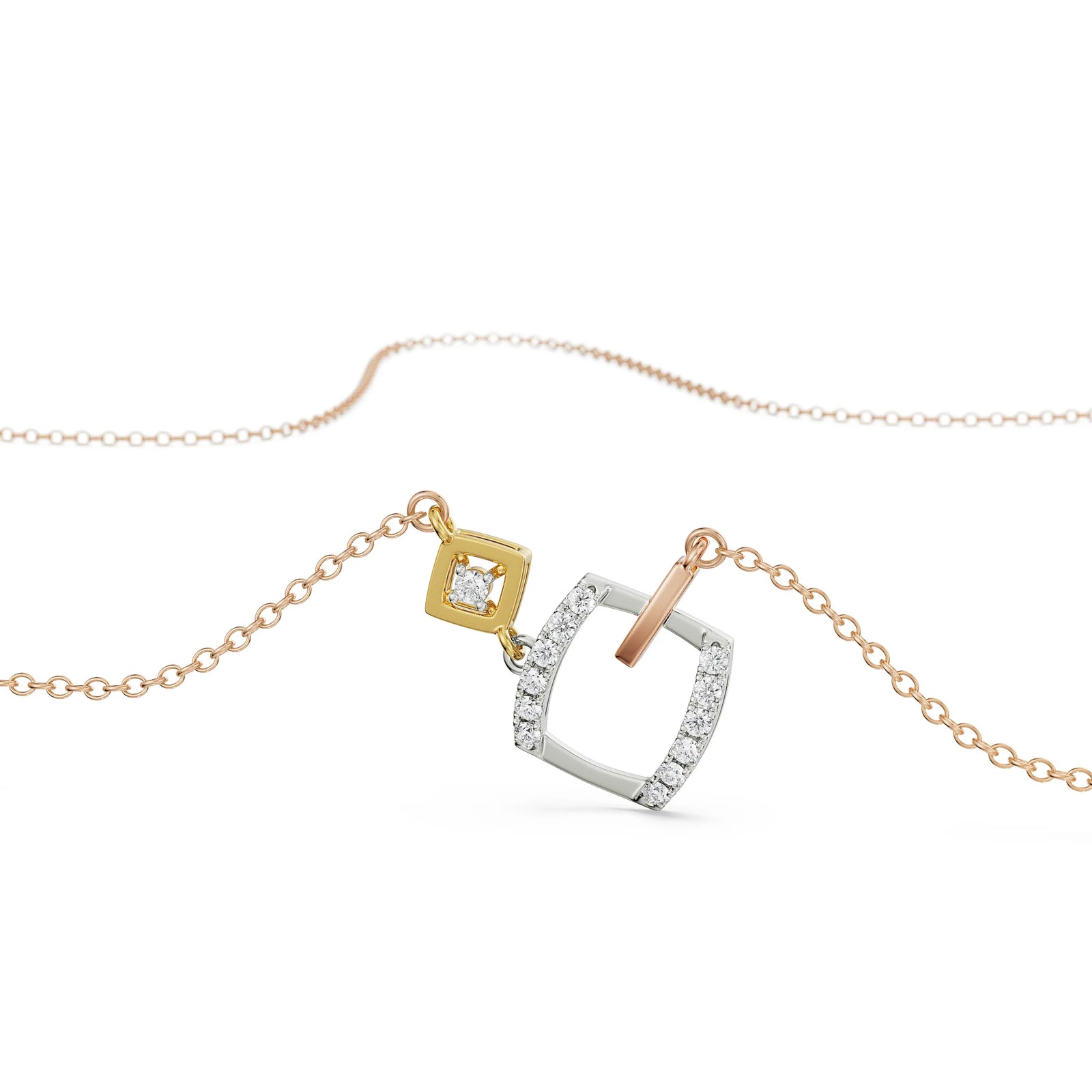 Geometric Sqaure Diamond Necklace Prospective View
