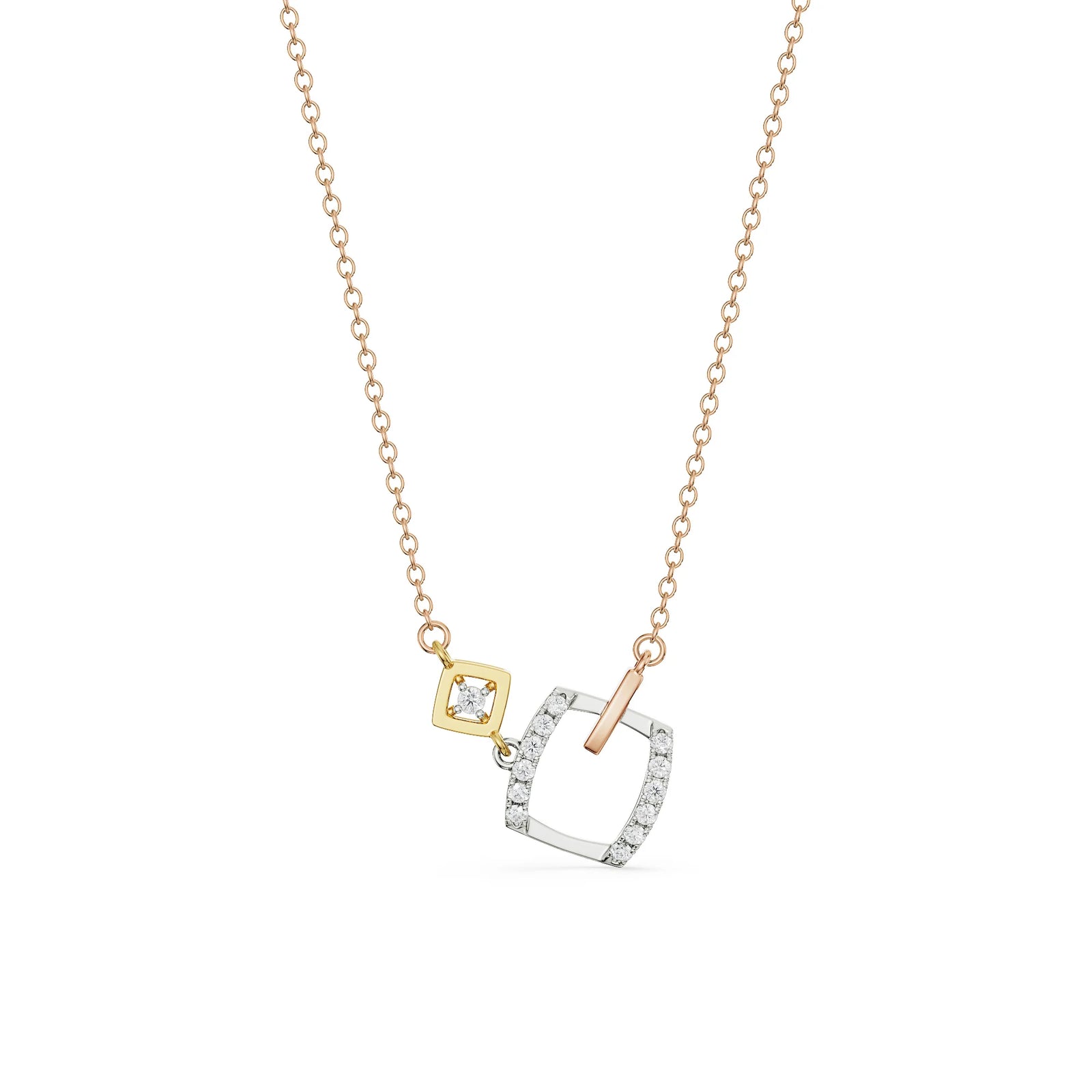 Geometric Sqaure Diamond Necklace Front View