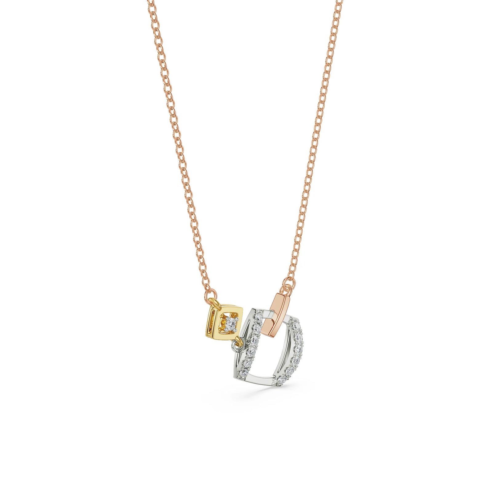 Geometric Sqaure Diamond Necklace Side View