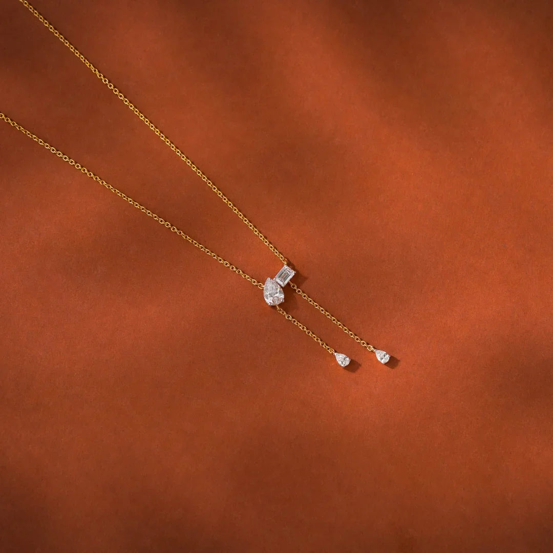 Pear Emerald Lab Grown Diamond Drop Necklace